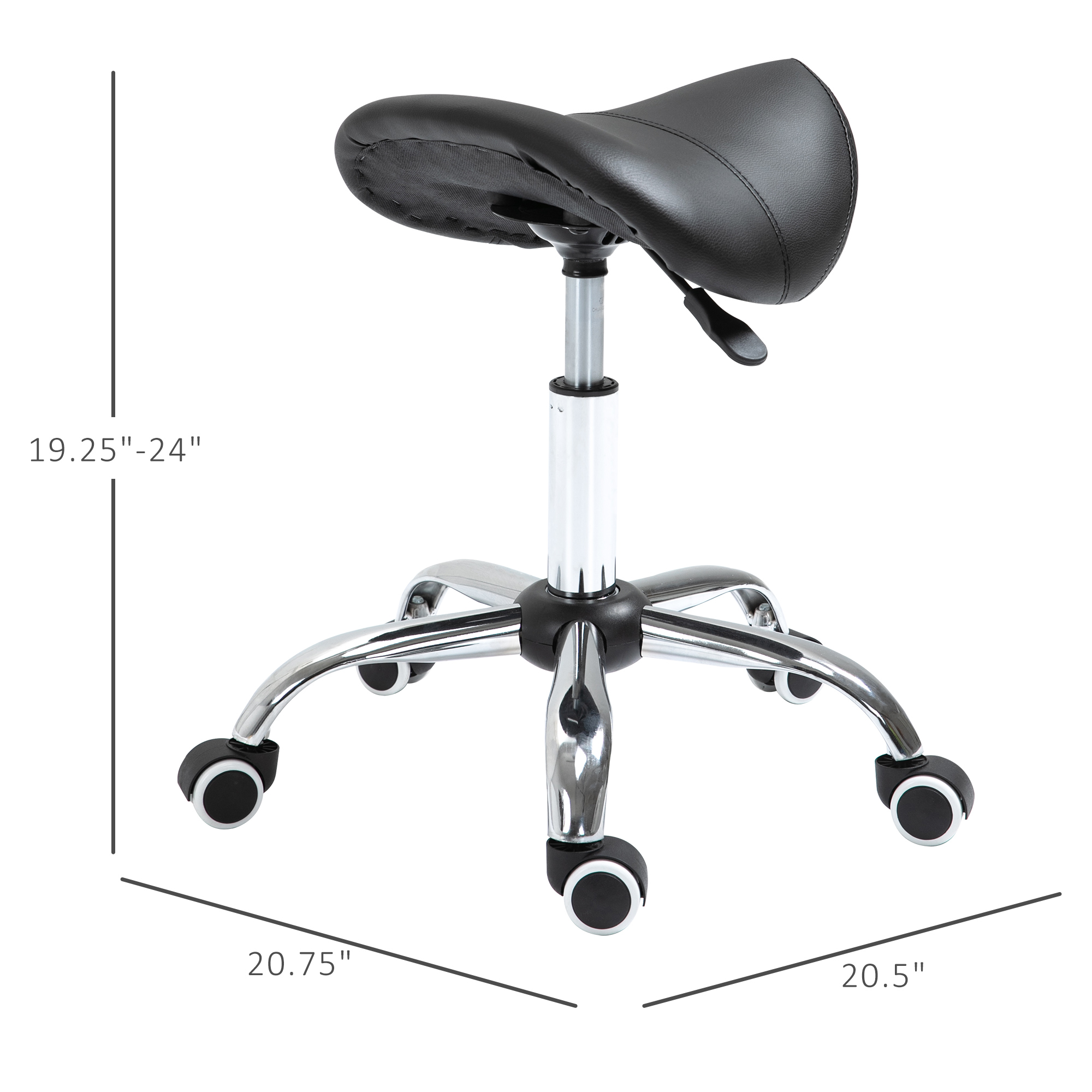 HOMCOM Adjustable Hydraulic Rolling Salon Stool Swivel Saddle Chair Spa Beauty Seat PU Leather,  Black , Aosom Canada