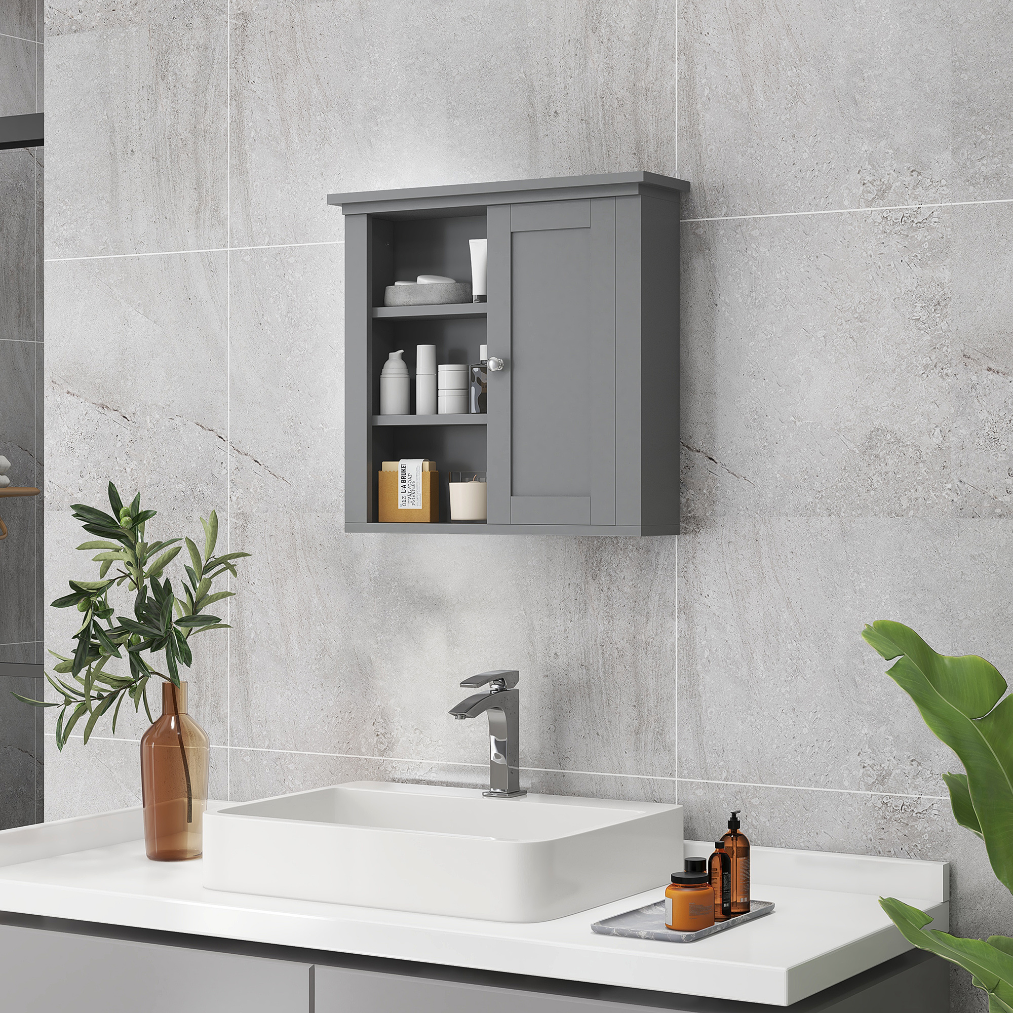 HOMCOM Bathroom Wall Cabinet, Wall Mounted Medicine Cabinet with 3 Open ...