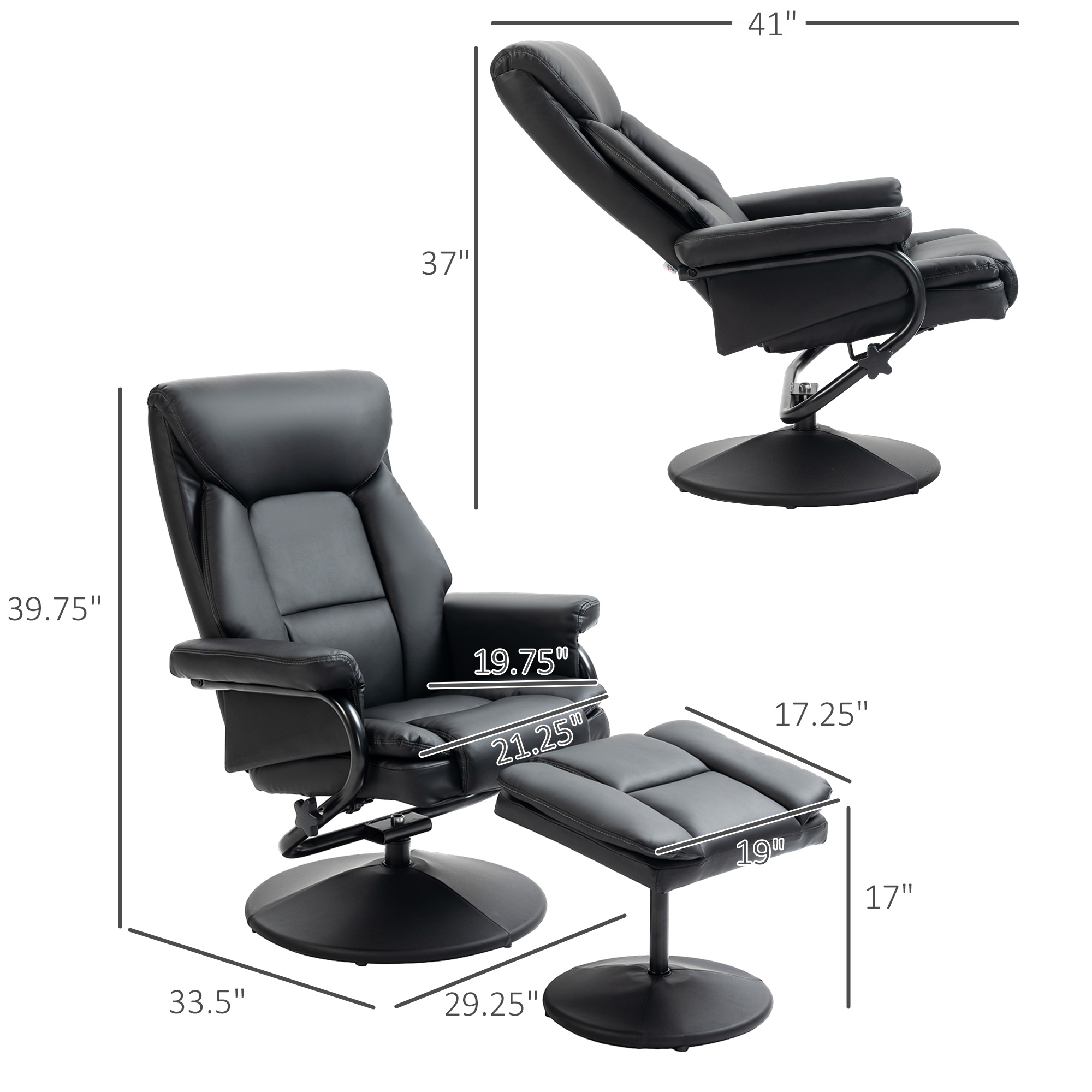 HOMCOM Recliner Chair with Ottoman 360 Swivel Adjustable Backrest Faux Leather Black | Aosom.com 1