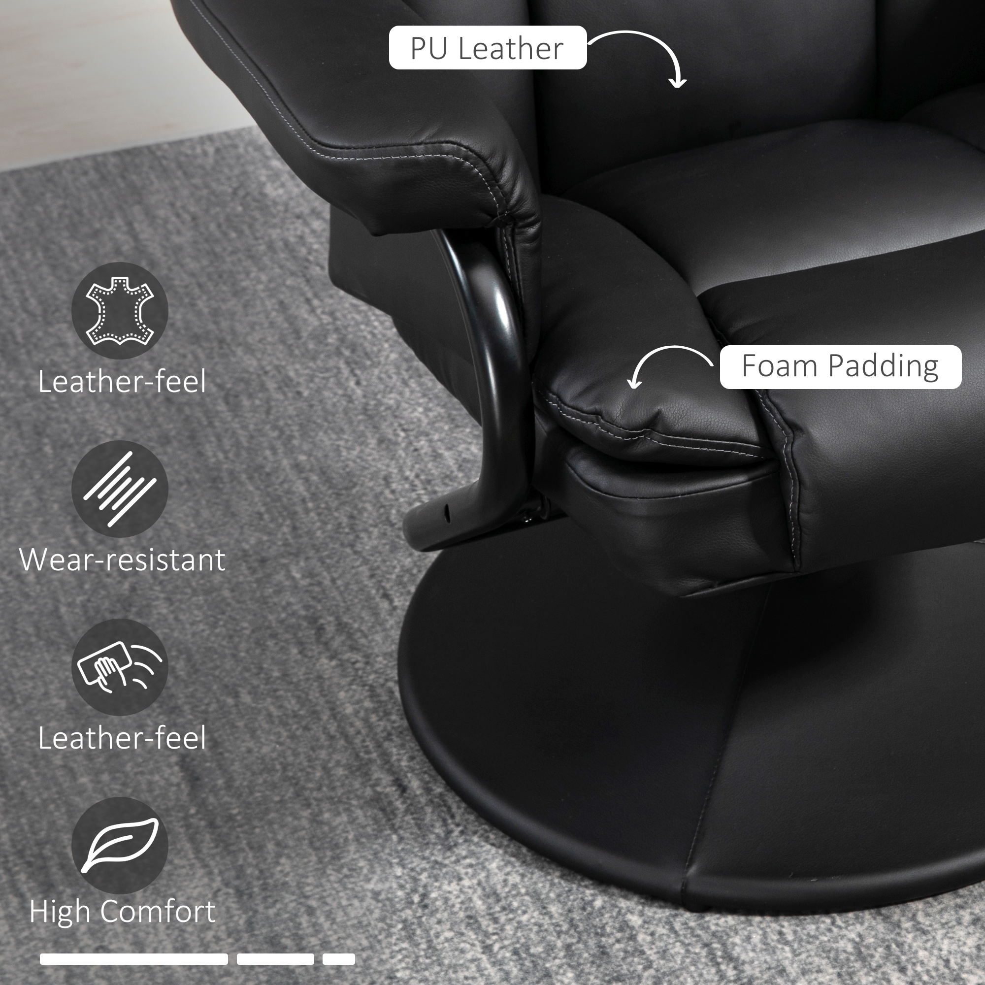 HOMCOM Recliner Chair with Ottoman 360 Swivel Adjustable Backrest Faux Leather Black | Aosom.com 3