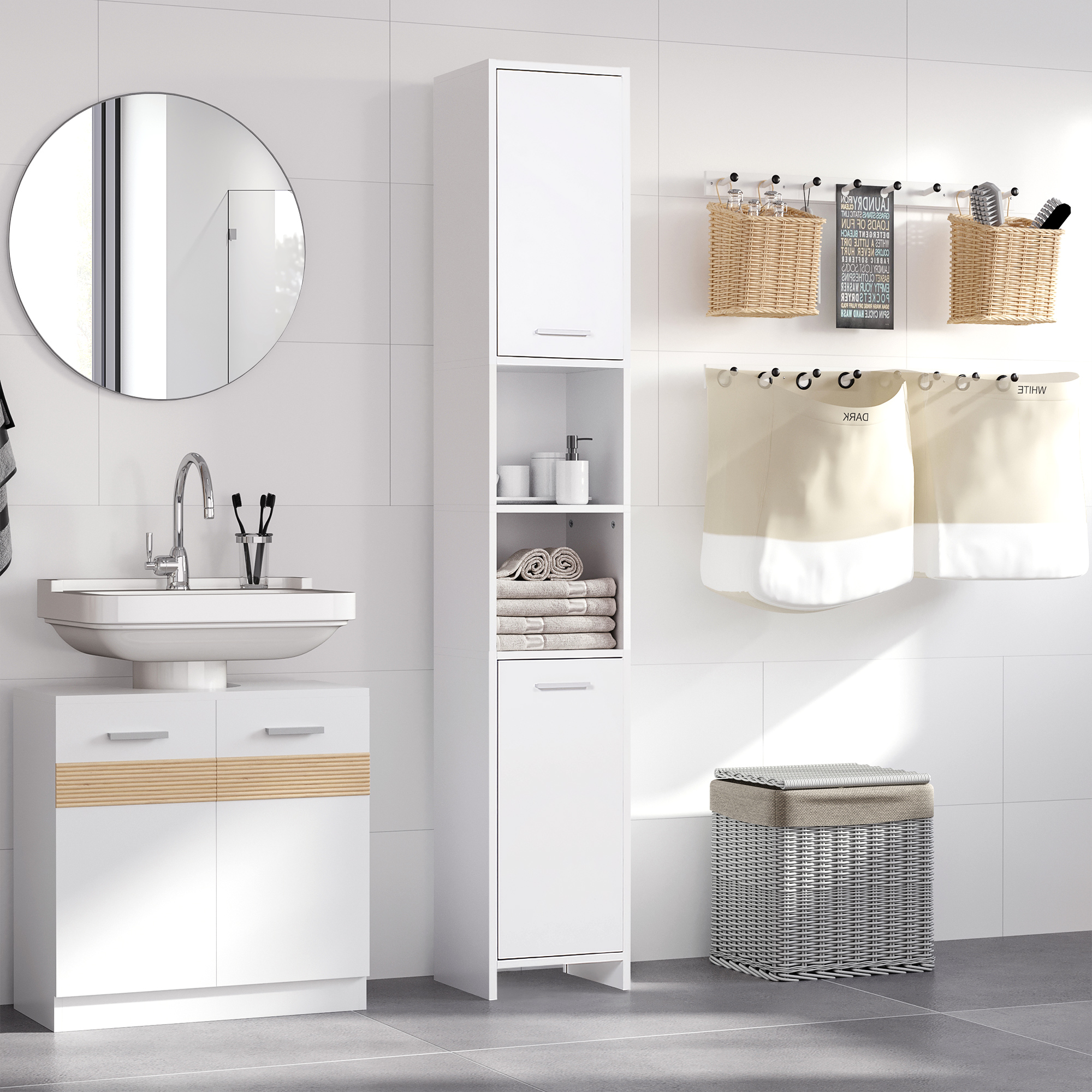 Tall Bathroom Vanities, Narrow Bathroom with 2 Doors
