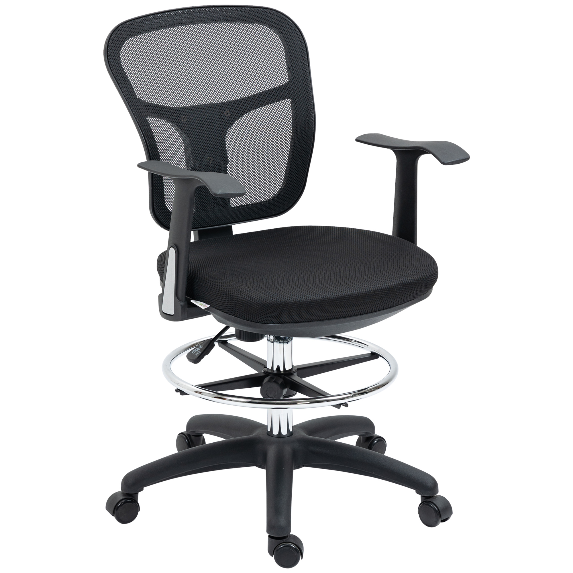 Vinsetto Tall Office Chair, Drafting Chair With Swivel Wheels, Adjustable Height And Footrest Ring, Black , Aosom Canada