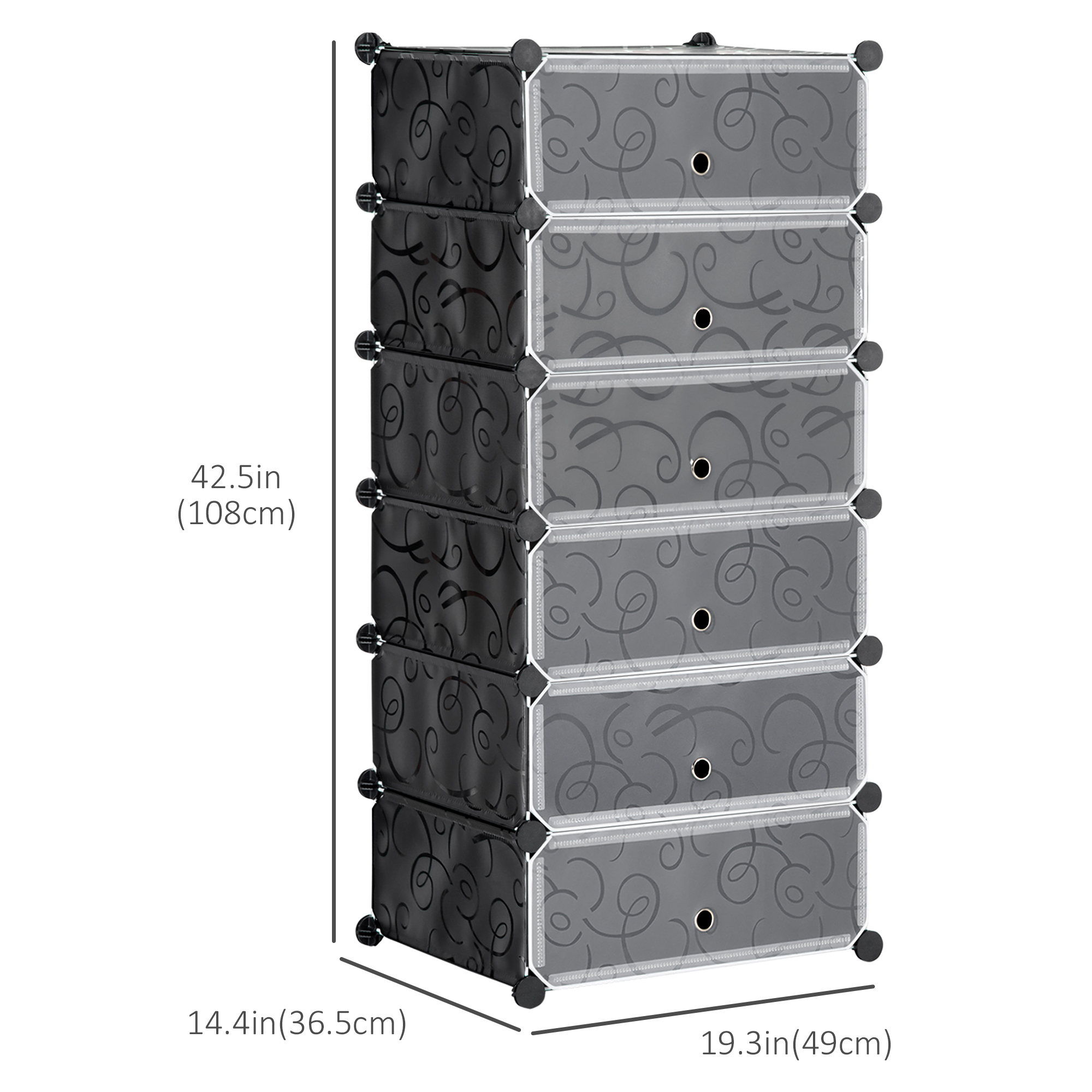 HOMCOM 6-Tier Shoe Rack, 6 Cube Storage Organizer With Doors, DIY 6-Cube Modular Cabinet For Living Room, Black , Aosom Canada