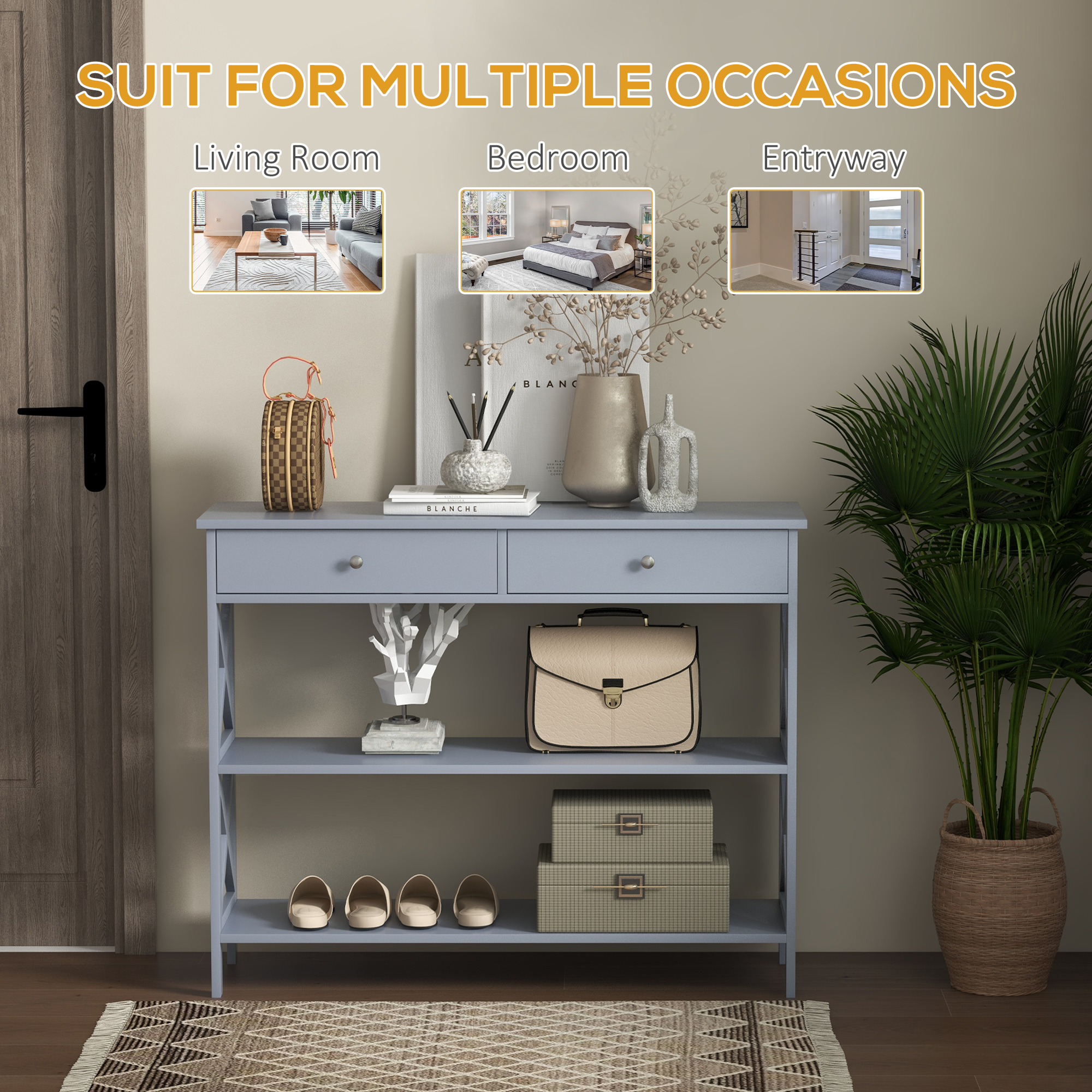 HOMCOM Console Table, Modern Entryway Table With 2 Drawers And 2 Shelves, Sofa Table For Living Room, Hallway, Grey , Aosom Canada