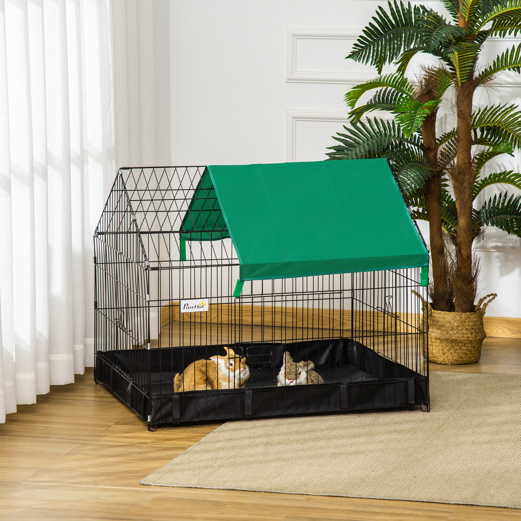 PawHut Metal Outdoor Small Animal Cage for Rabbits and Cats, Black