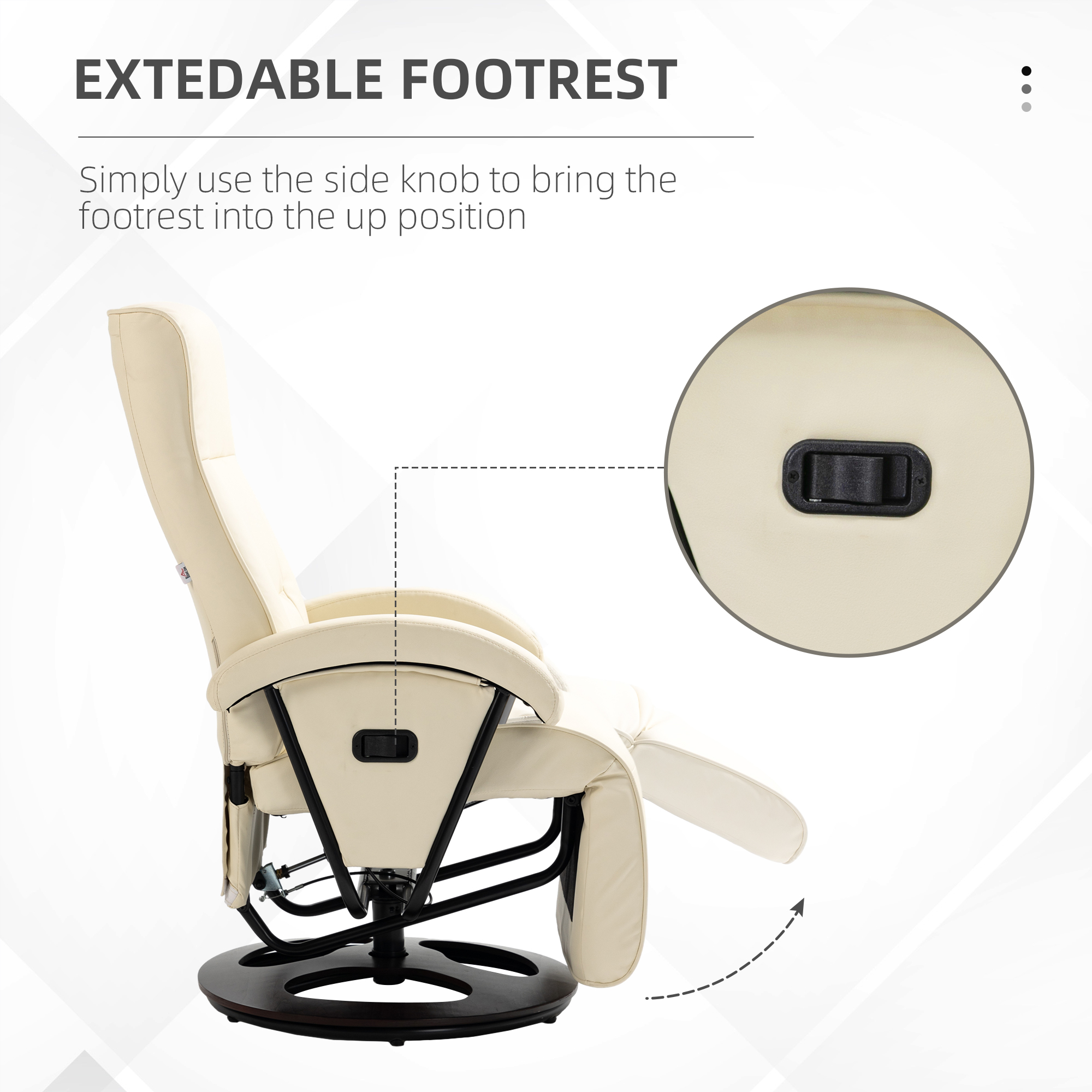 HOMCOM Swivel Recliner Armchair with 135° Adjustable Backrest, Padded Seat & Armrests for Living Room, Beige 3