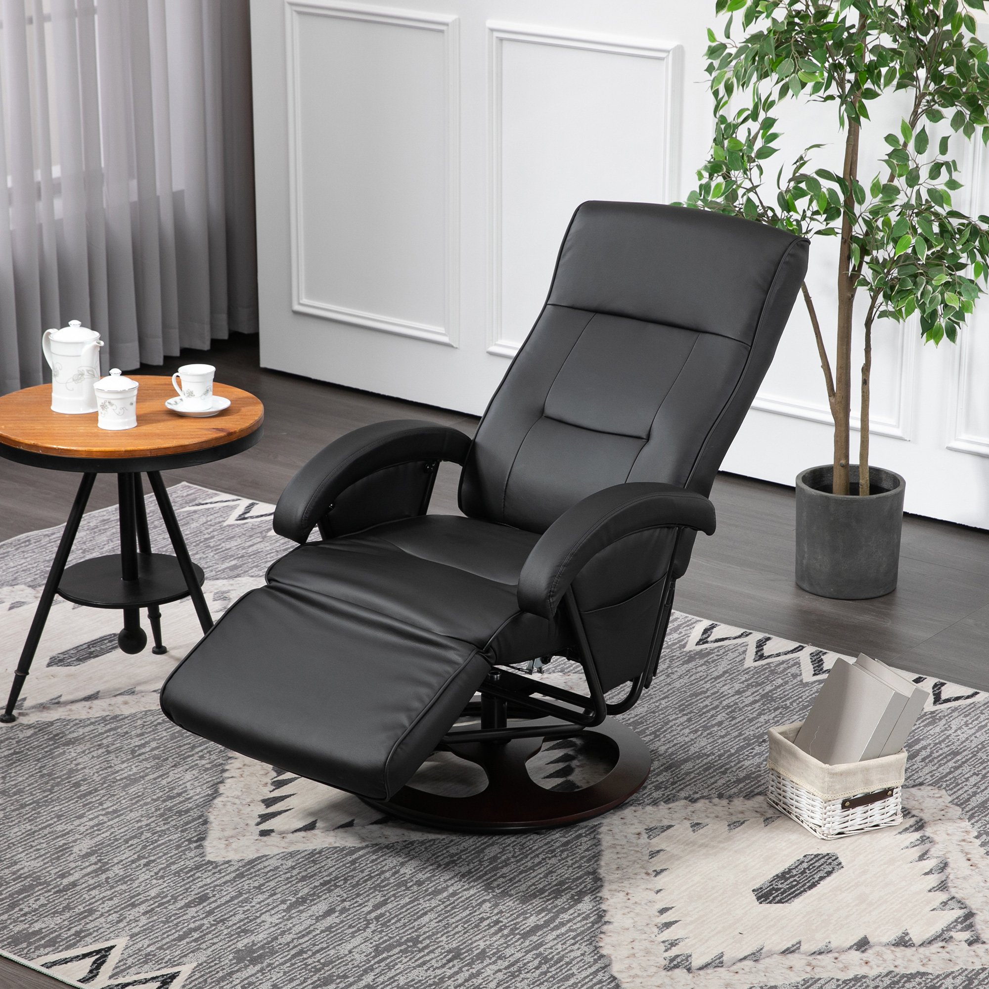 HOMCOM Swivel Recliner Chair, Lounge Chair with 135° Adjustable Backrest, Swivel Wood Base, Padded Seat & Armrests for Living RoomBlack 5