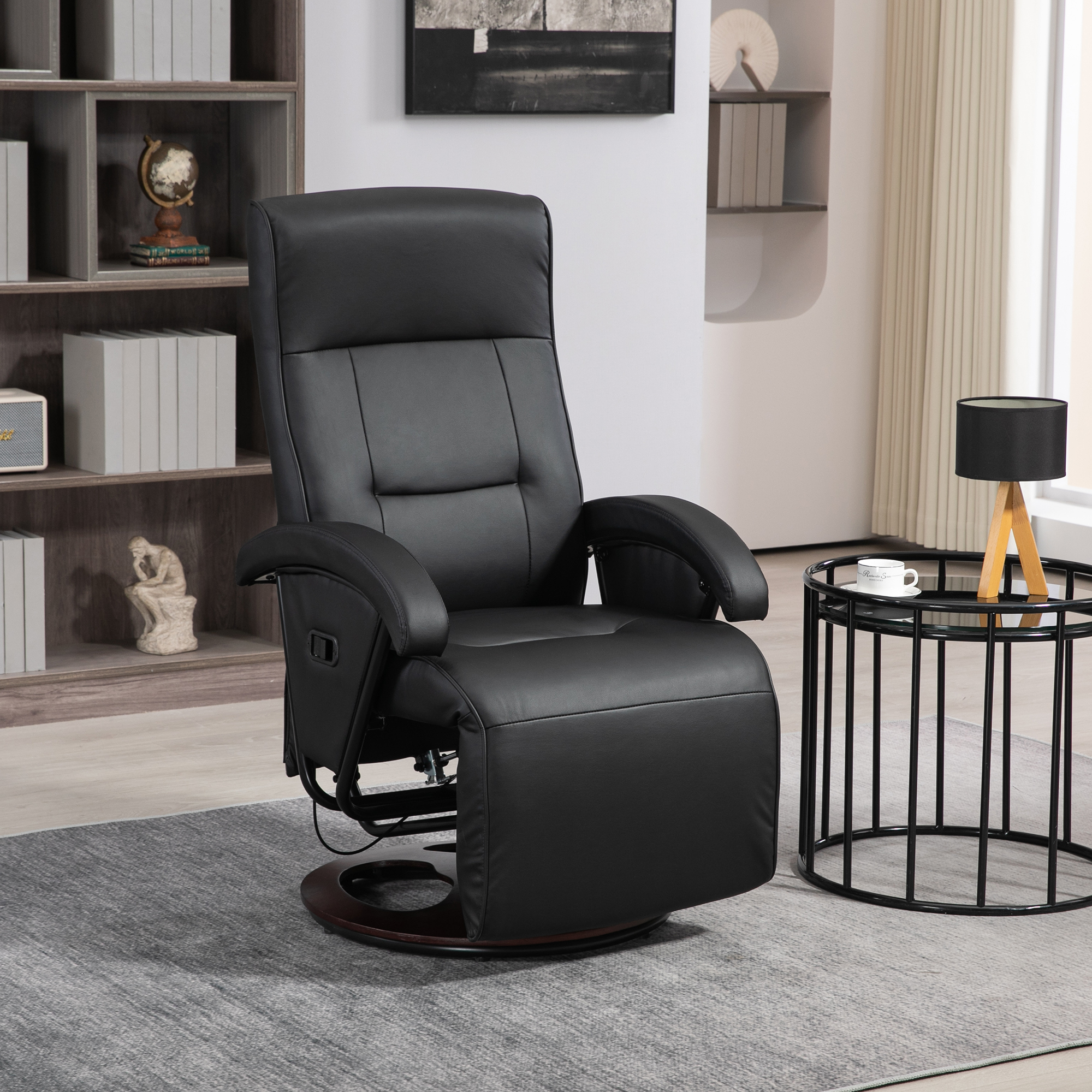 HOMCOM Swivel Recliner Chair, Lounge Chair with 135° Adjustable Backrest, Swivel Wood Base, Padded Seat & Armrests for Living RoomBlack 0