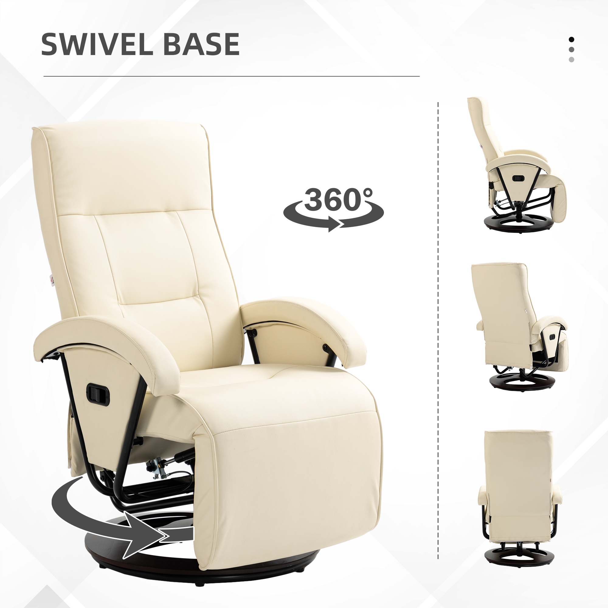 HOMCOM Swivel Recliner Armchair with 135° Adjustable Backrest, Padded Seat & Armrests for Living Room, Beige 4