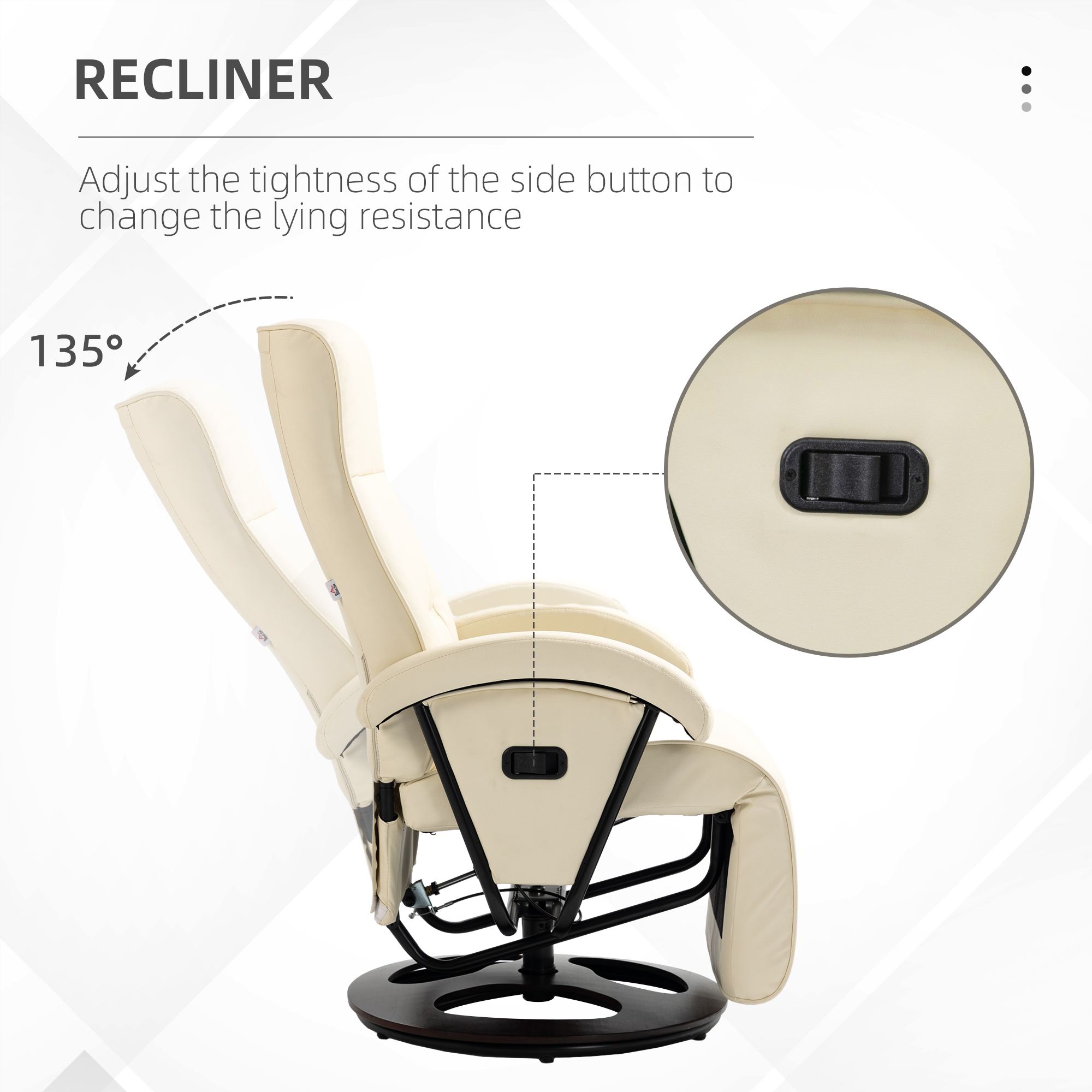 HOMCOM Swivel Recliner Armchair with 135° Adjustable Backrest, Padded Seat & Armrests for Living Room, Beige 2
