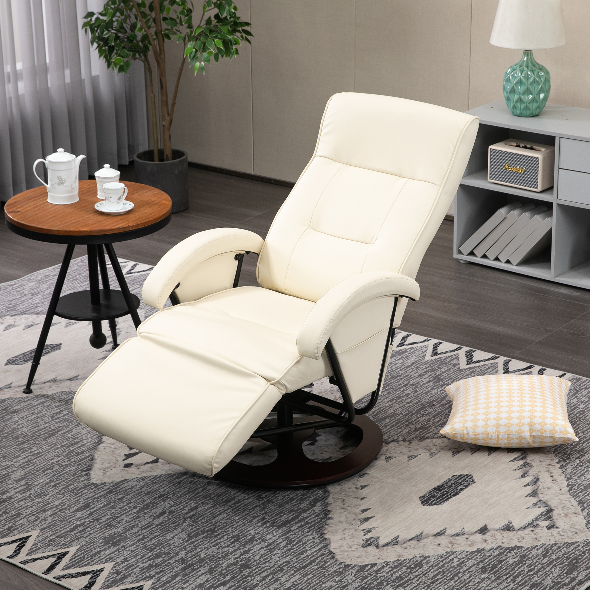 HOMCOM Swivel Recliner Armchair With 135° Adjustable Backrest, Padded Seat & Armrests For Living Room, Beige