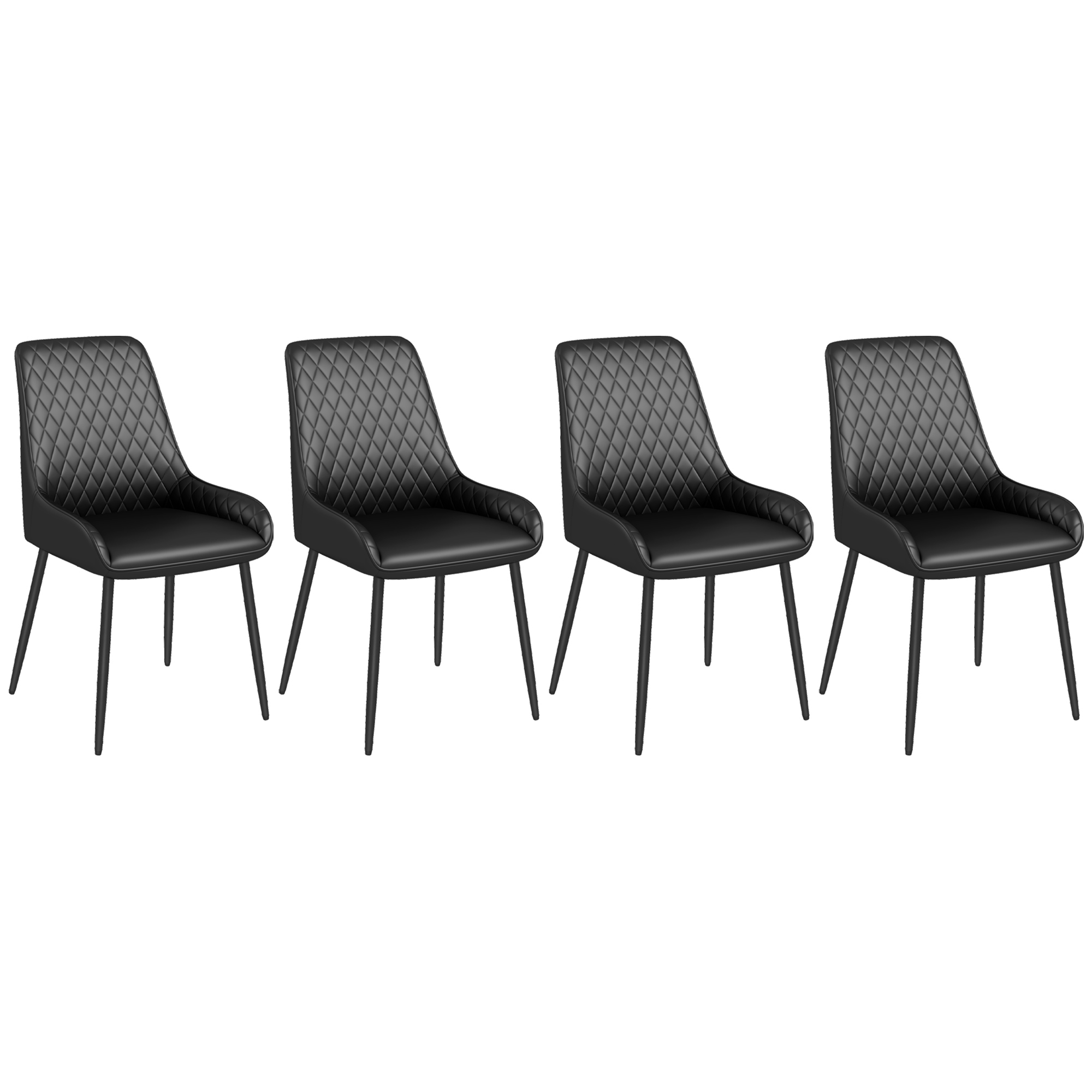 FCH Set Of 4 Modern Dining Chairs – PU Leather, White, High Back, Padded Seat, Metal Frame