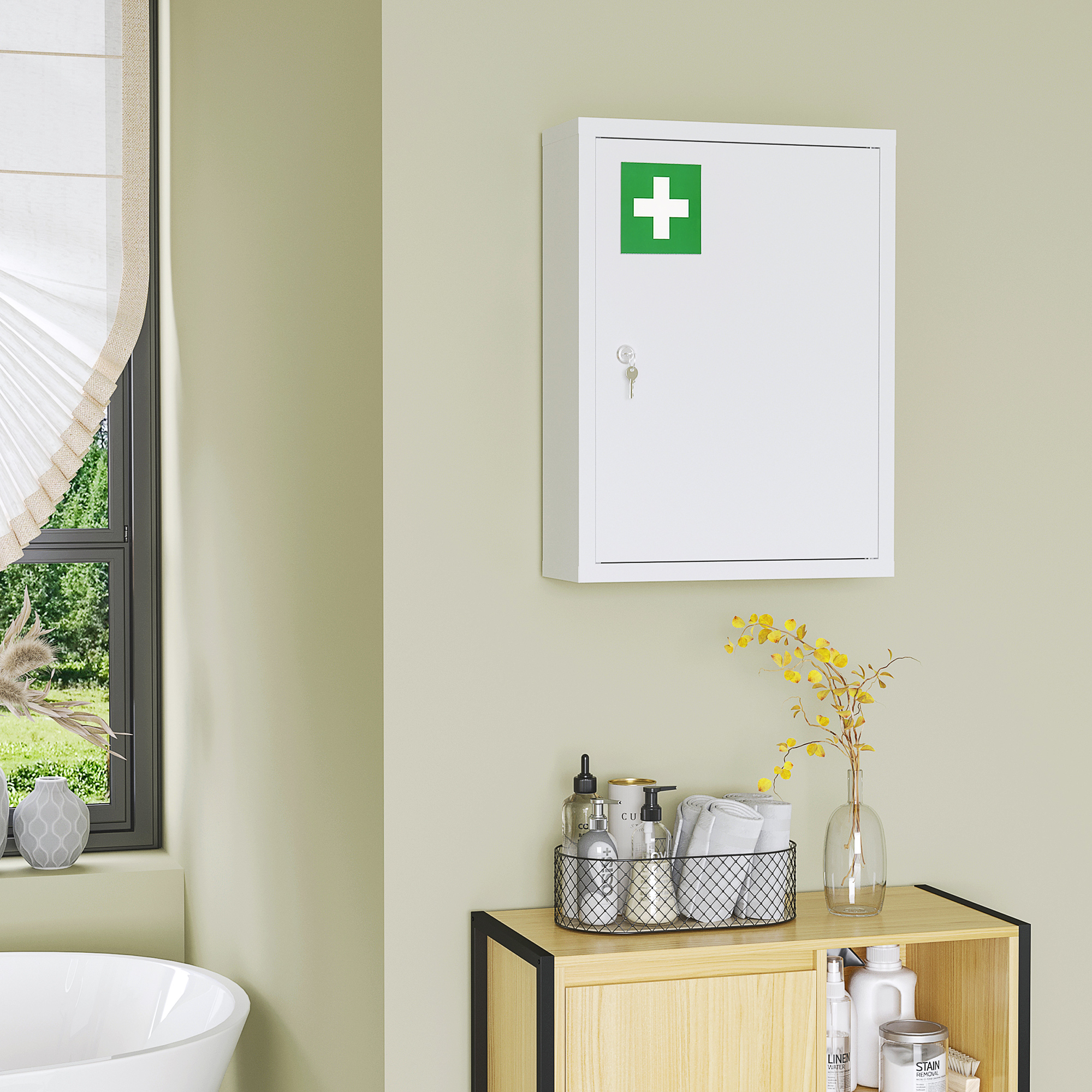 kleankin 16" x 21" Lockable Medicine Cabinet, 3-Tier Steel Medical Box, Wall Mounted with 2 Keys, Shelves, White | Aosom.com 5