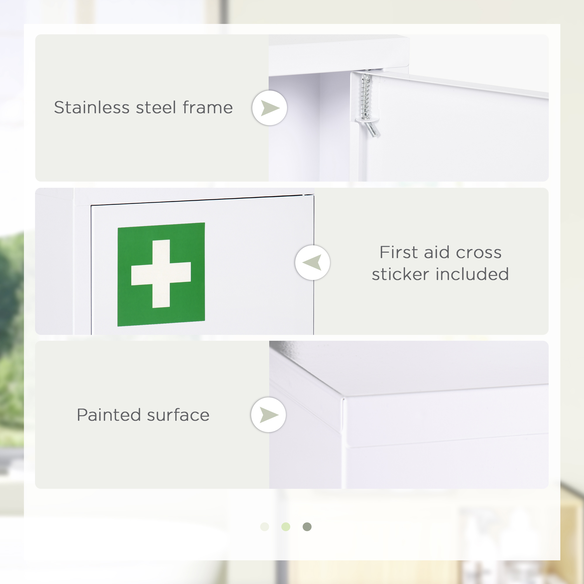 kleankin 16" x 21" Lockable Medicine Cabinet, 3-Tier Steel Medical Box, Wall Mounted with 2 Keys, Shelves, White | Aosom.com 4