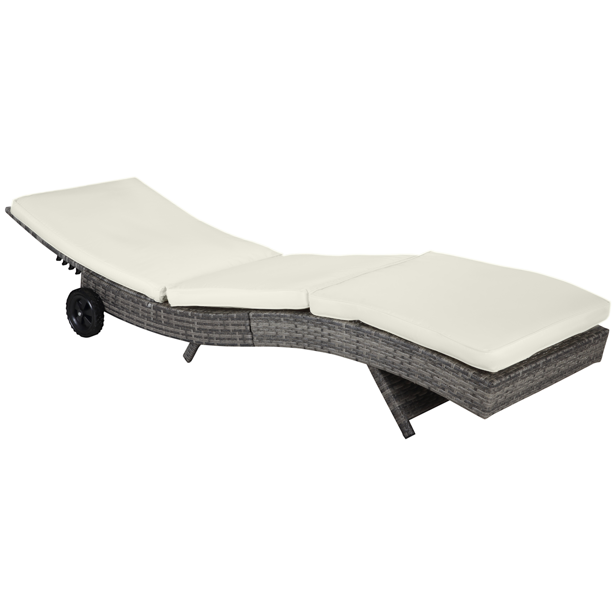 Outsunny Outdoor Adjustable Wicker Chaise Lounge Chair With Cushion & Wheels For Patio, Deck, Poolside, Cream White , Aosom Canada