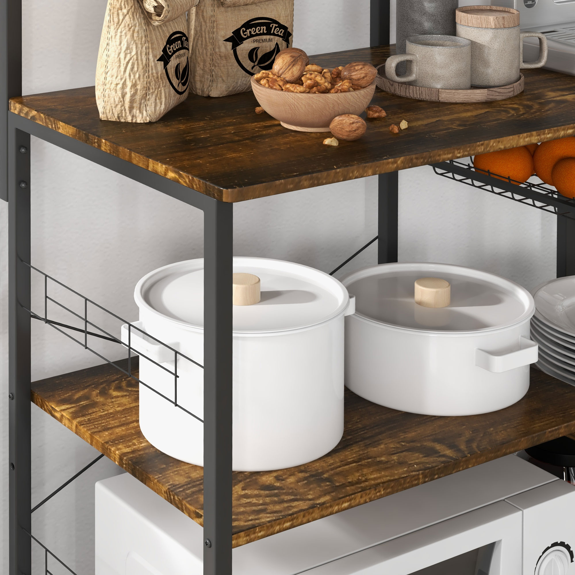 HOMCOM Kitchen Bakers Rack with Charge Station, Industrial Microwave ...