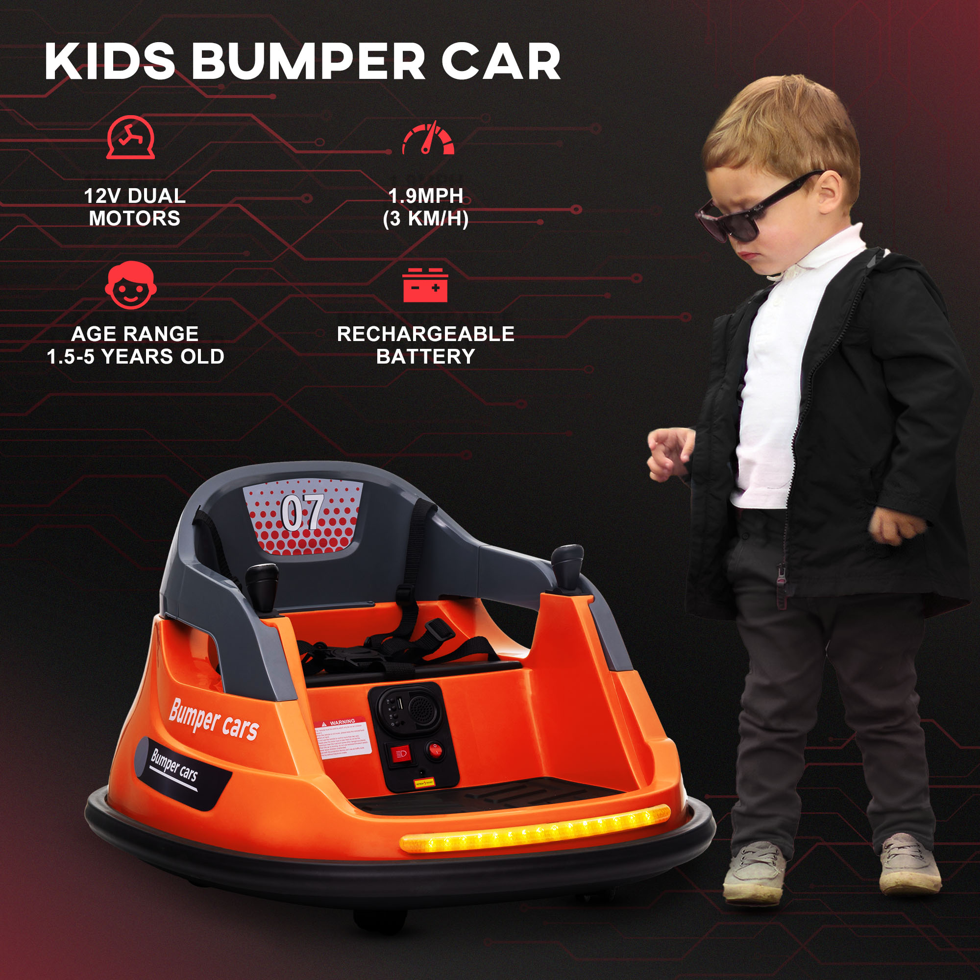 Aosom Bumper Car 12V 360° Rotation Electric Car for Kids, with - Main Image
