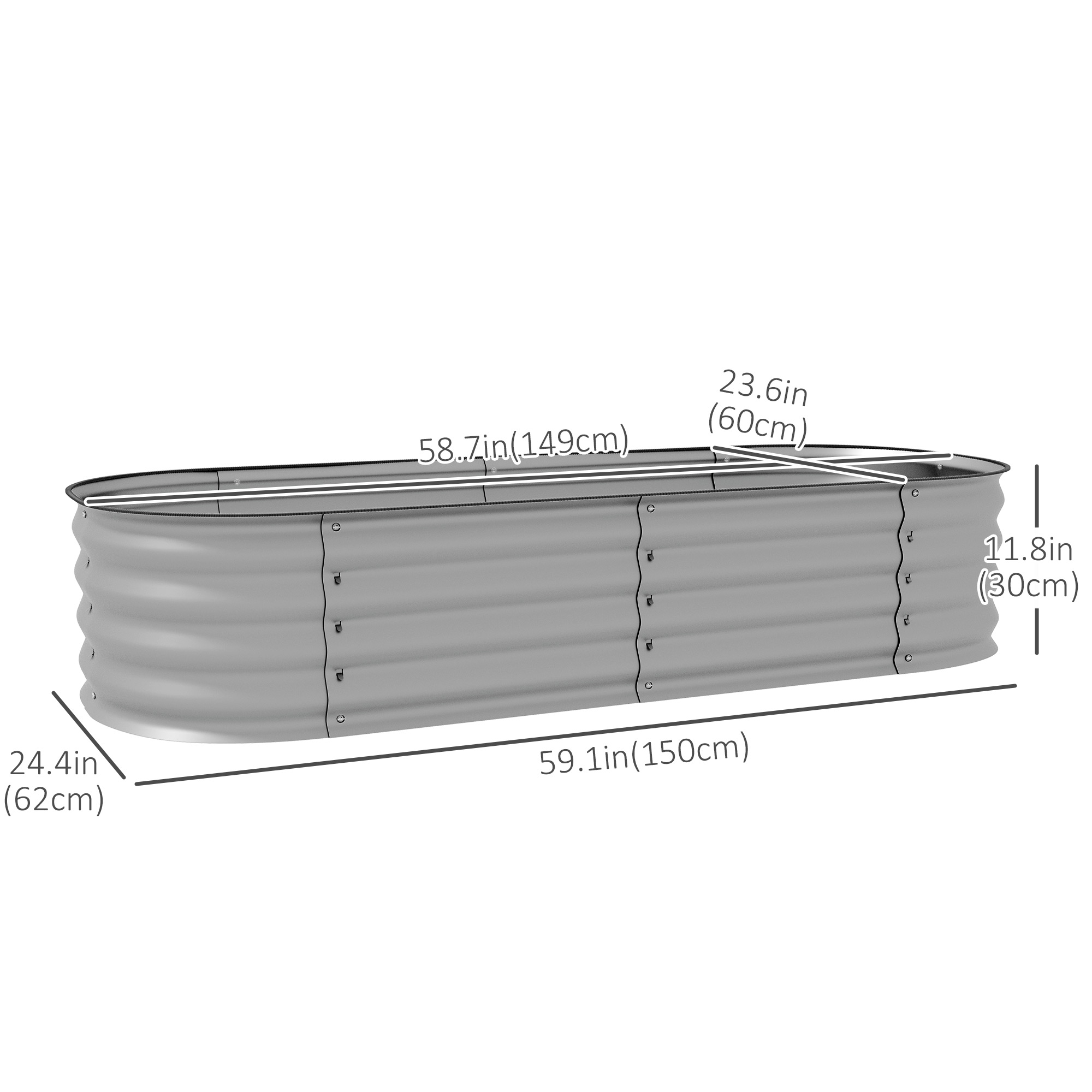 Outsunny 4.9 X 2 X 1ft Galvanized Raised Garden Bed Kit, Metal Planter Box With Safety Edging, Silver , Aosom Canada