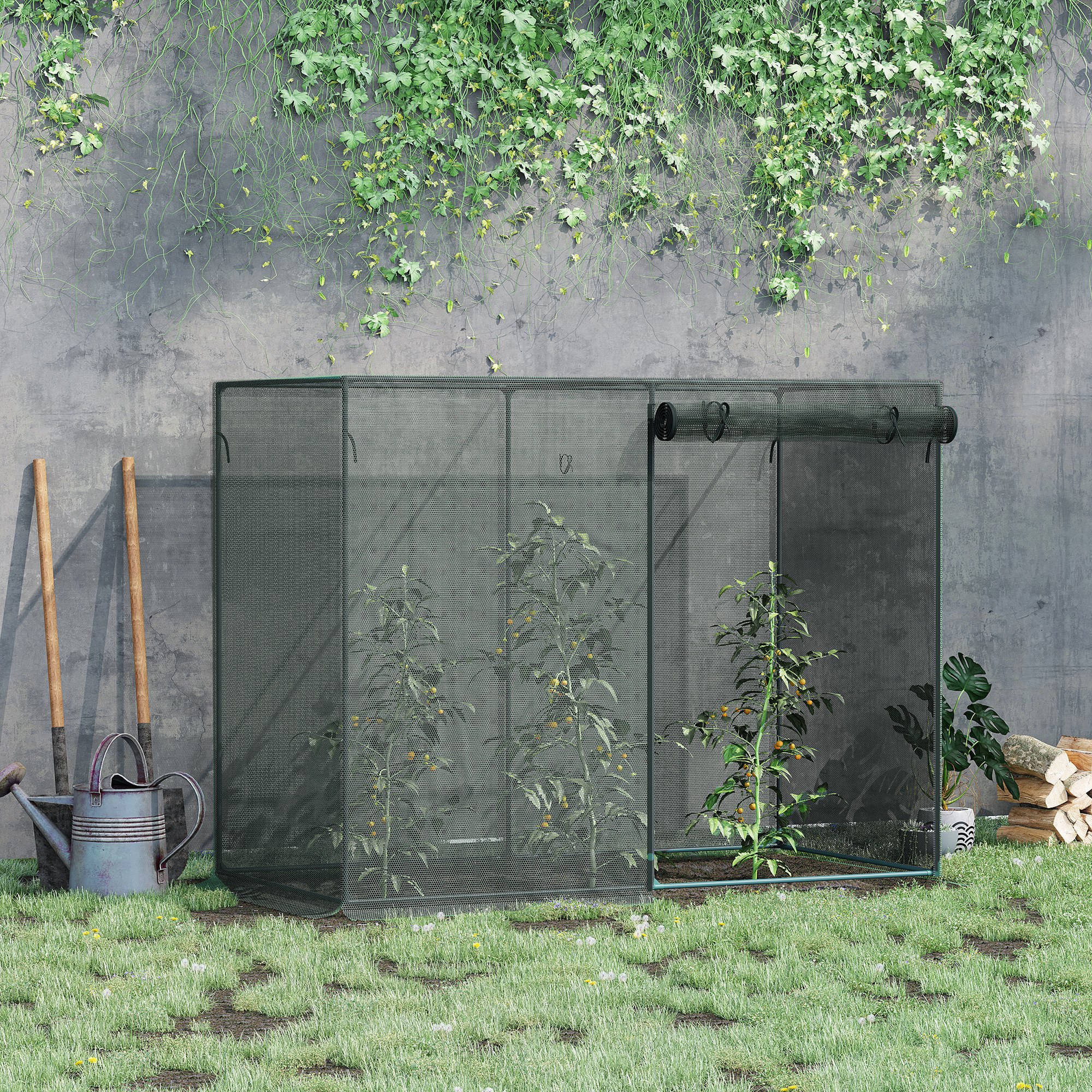 Outsunny Crop Cage 6.5 x 3.3ft Garden Plant Protector with Zippered Door Storage Bag Ground Stakes Black Aosom Canada