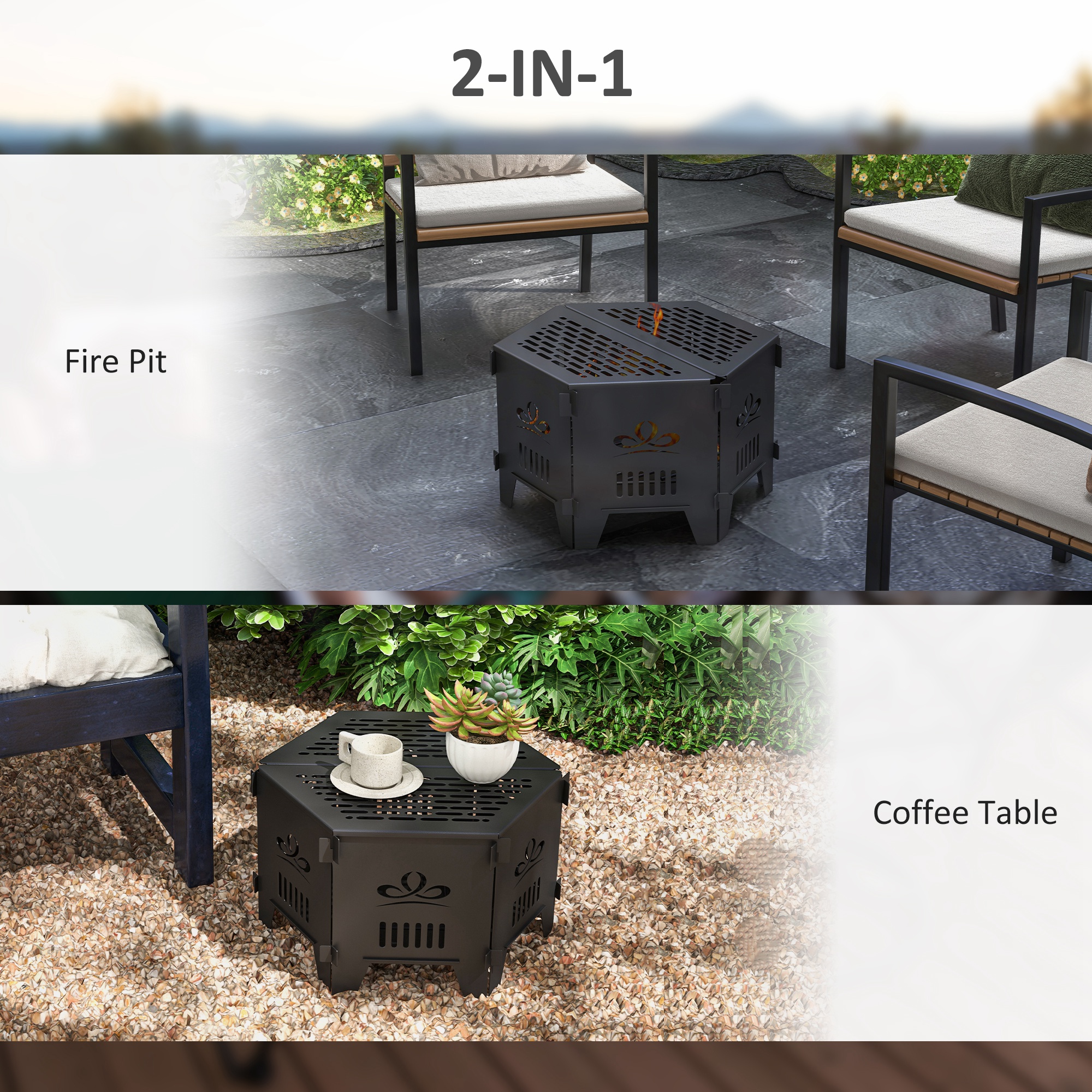 Outsunny 2-In-1 Portable Plug Fire Pit Table 20 Hexagon Firepit With Carrying Bag For Patio, Camping, Picnic, Bonfire , Aosom Canada