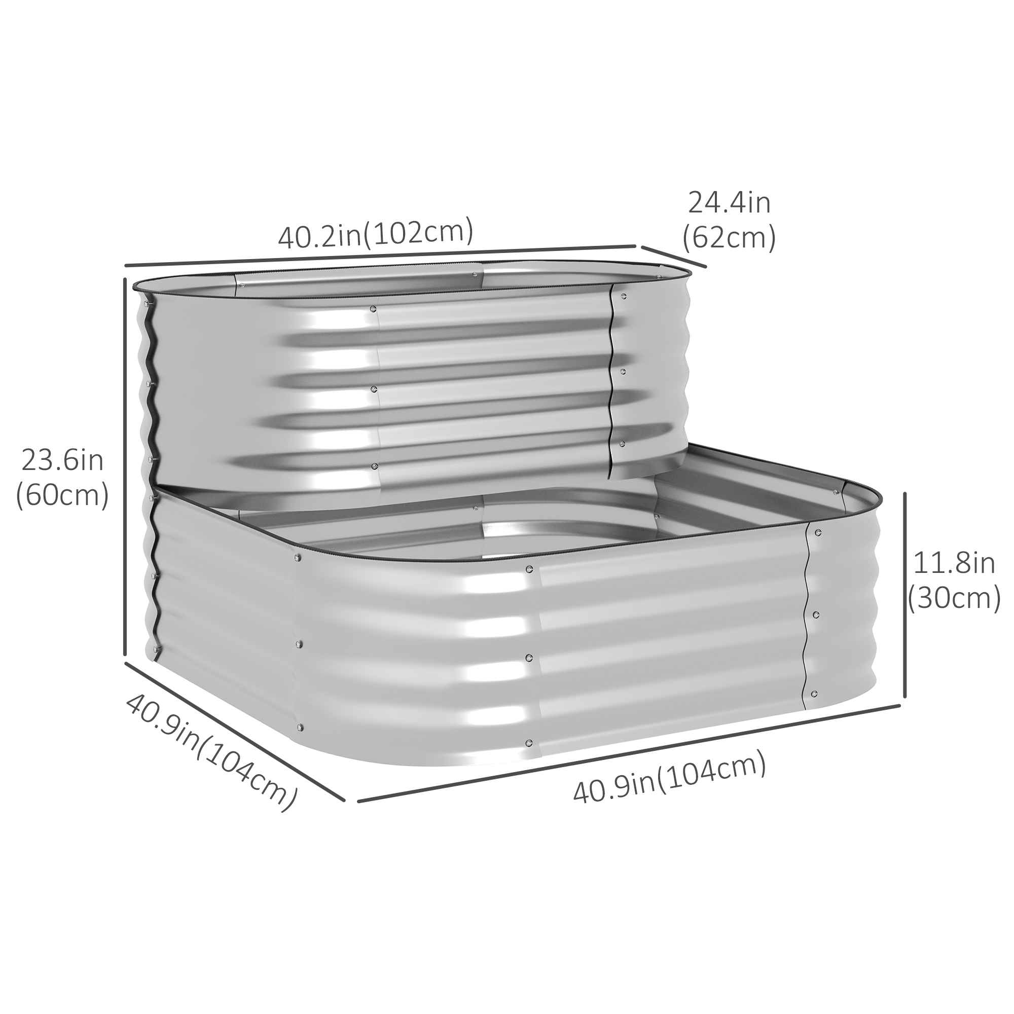 Outsunny 3.4'x3.4'x1' Outdoor Raised Garden Bed, 2-Tier Galvanized Planter Box With Safety Edging For Vegetable, Flower, Fruit , Aosom Canada