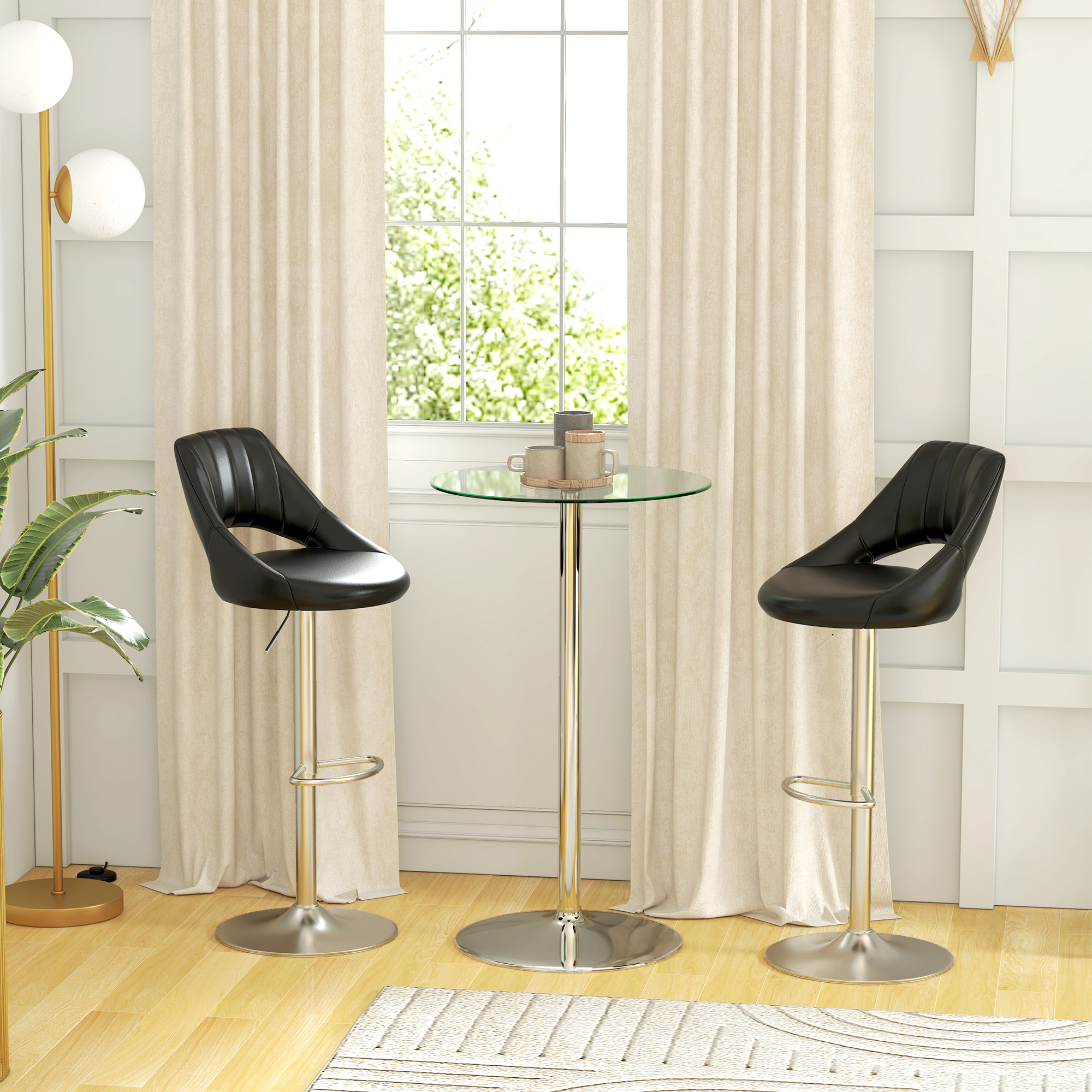 High Top Bar Table, Round Kitchen Table with Tempered Glass Top