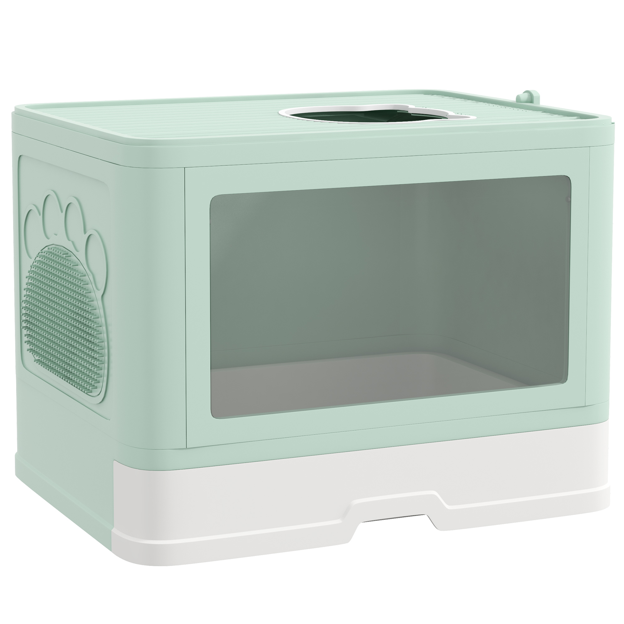 PawHut Front Entry Top Exit Kitty Litter Box Green Odor Control with Scoop Pull-out Tray Easy to Clean Brush | Aosom.com