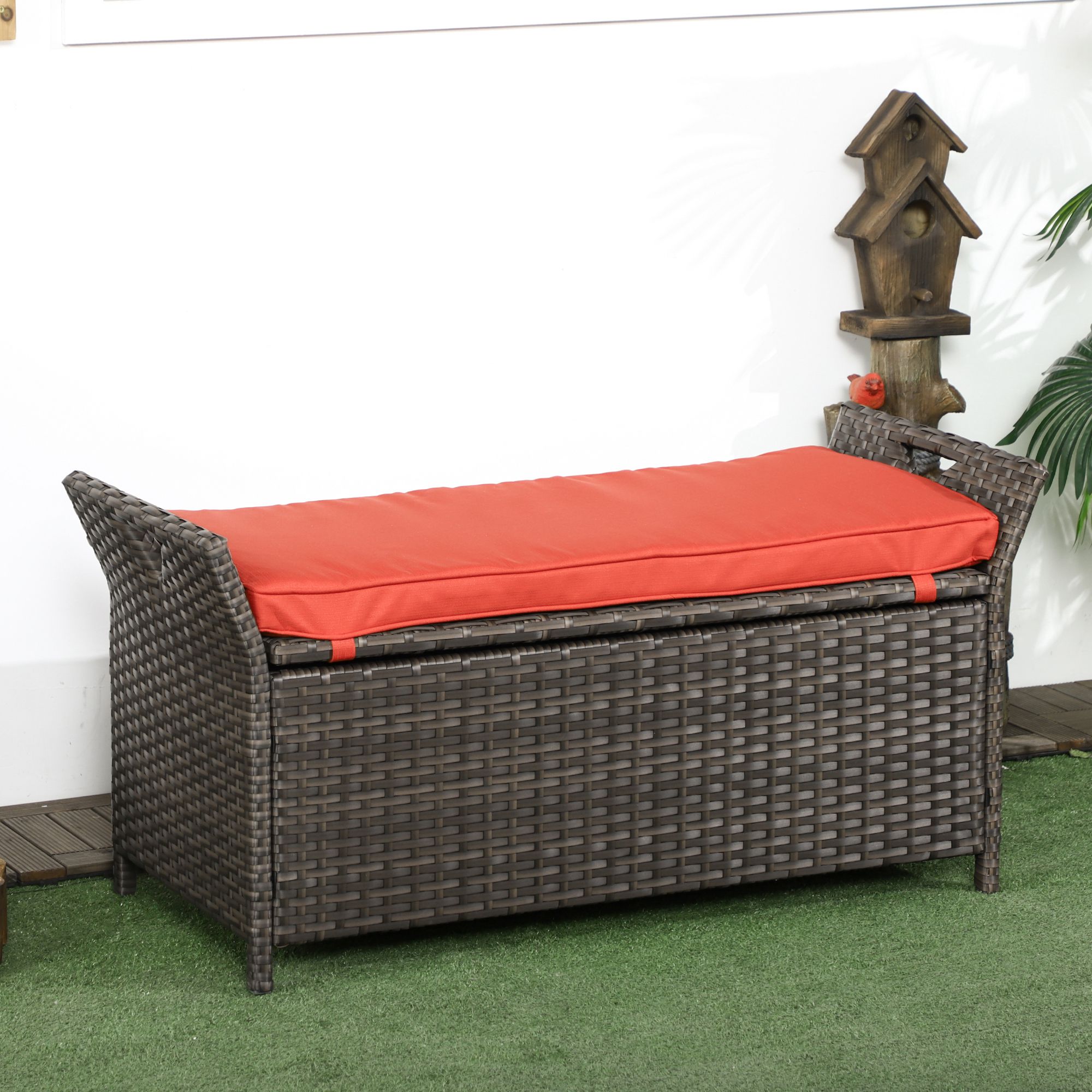 Outsunny 2-In-1 Outdoor PE Rattan Storage Bench, 27 Gallon Patio