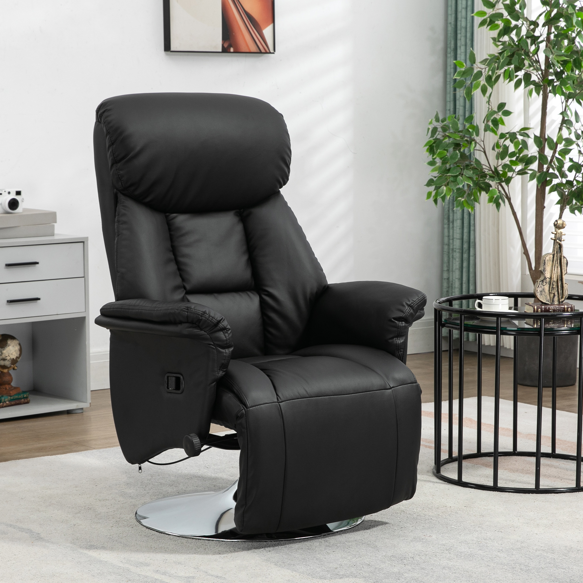 HOMCOM Adjustable Swivel Recliner Chair, PU Leather with Footrest, Padded Arms, Steel Base, Black | Aosom.com 0