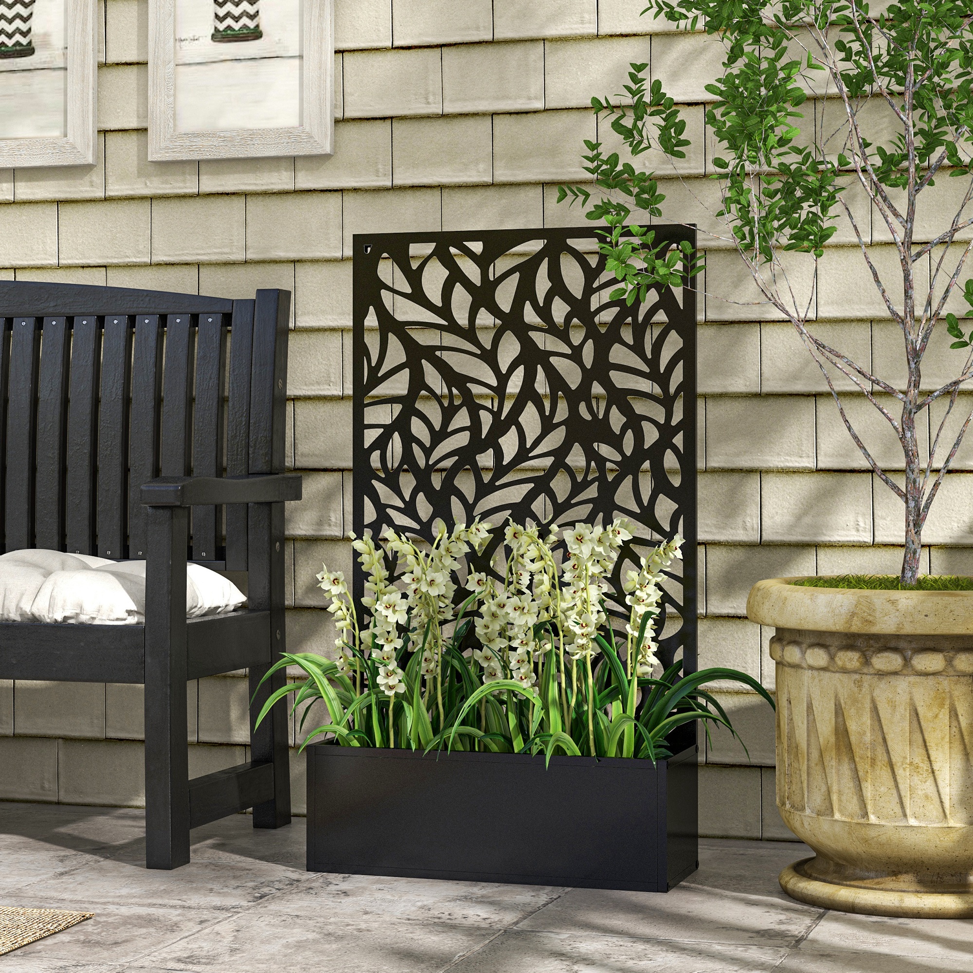 Outsunny Metal Outdoor Privacy Screen with Raised Graden Bed, Privacy ...