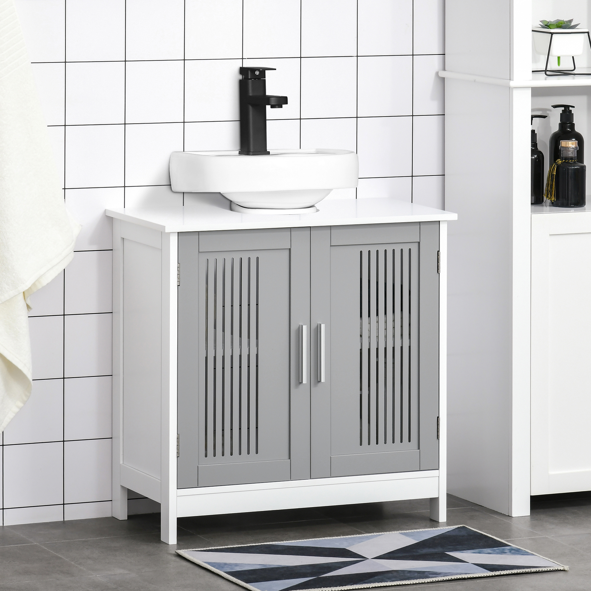 kleankin Modern 24" Bathroom Sink Cabinet, Pedestal Sink Storage ...