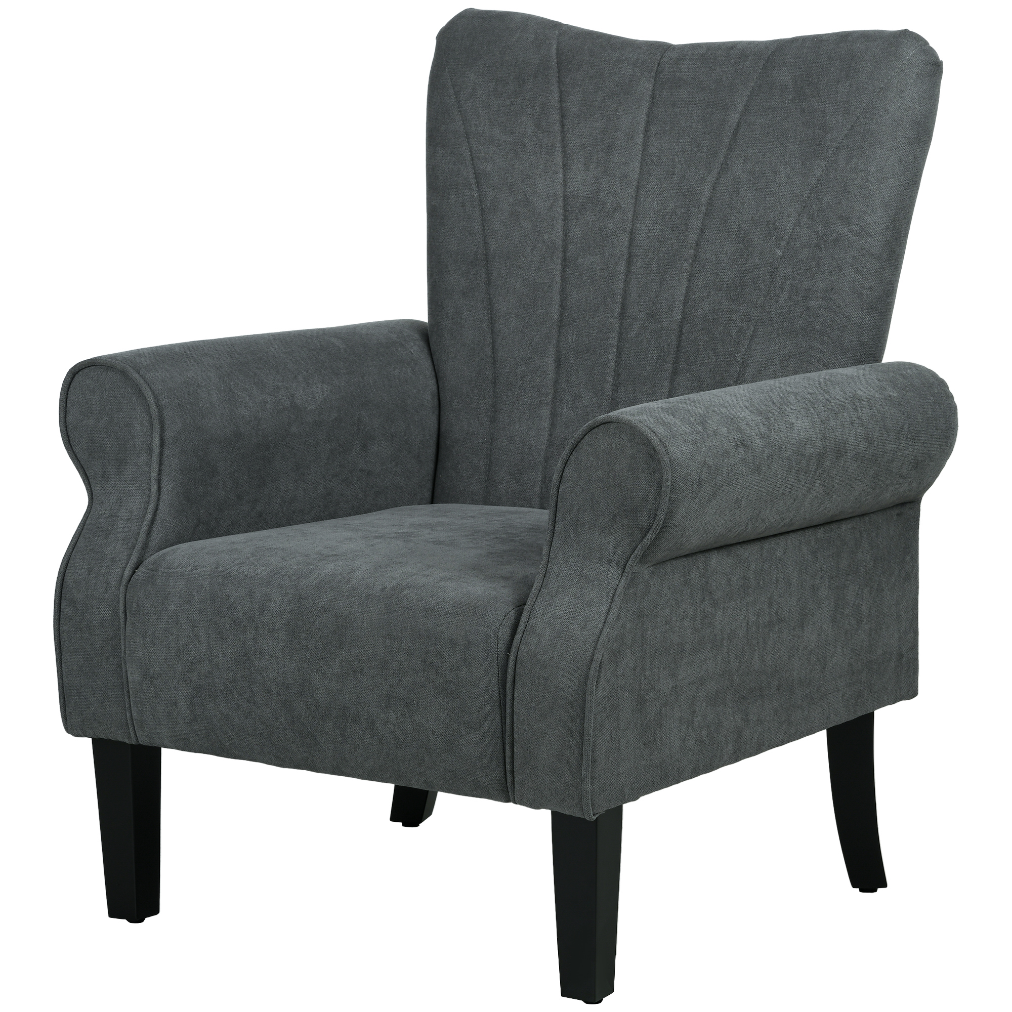 HOMCOM Fabric Accent Chair, Modern Armchair With Wood Legs, Dark Gray