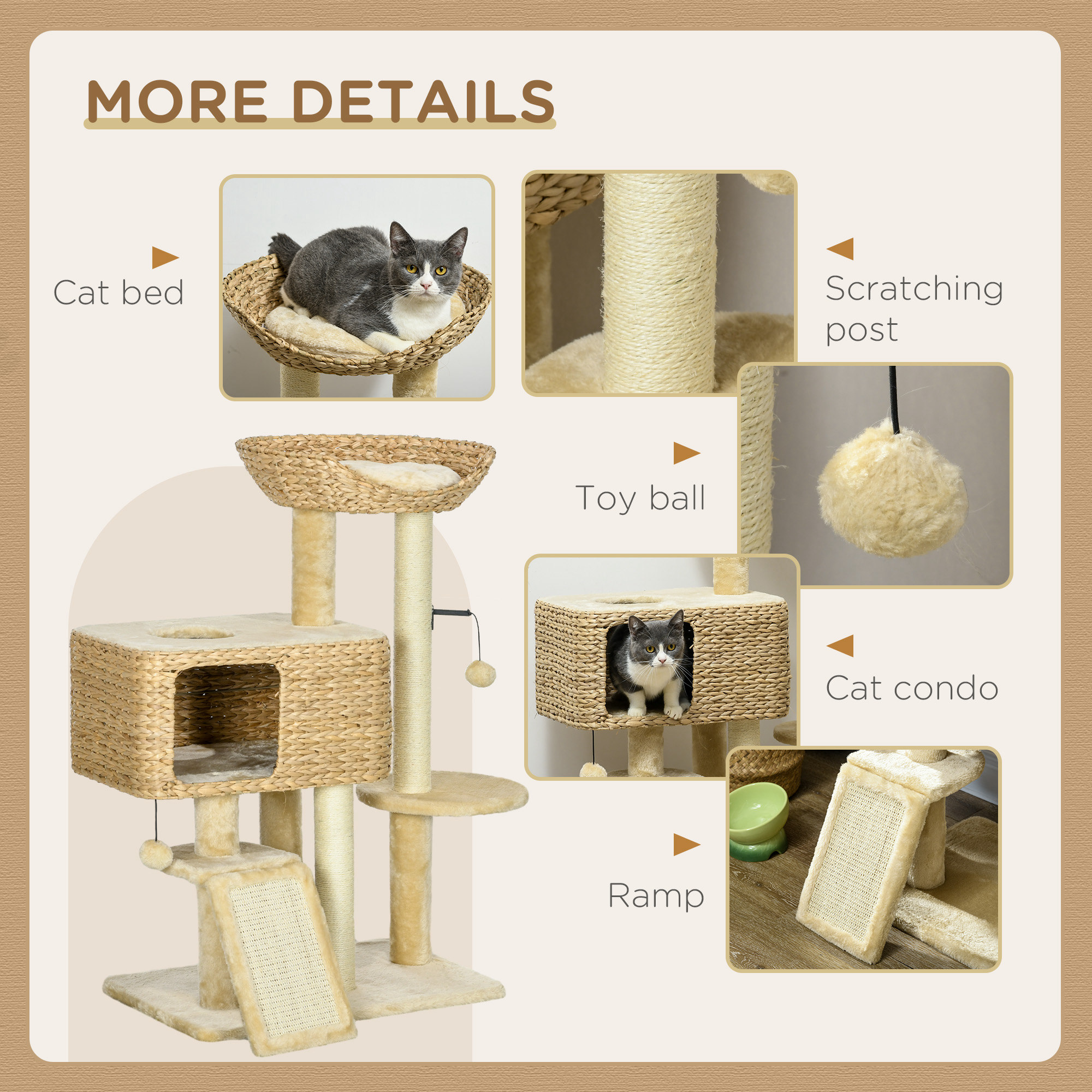 PawHut Cat Tree for Indoor Cats w/ Scratching Posts, Condo