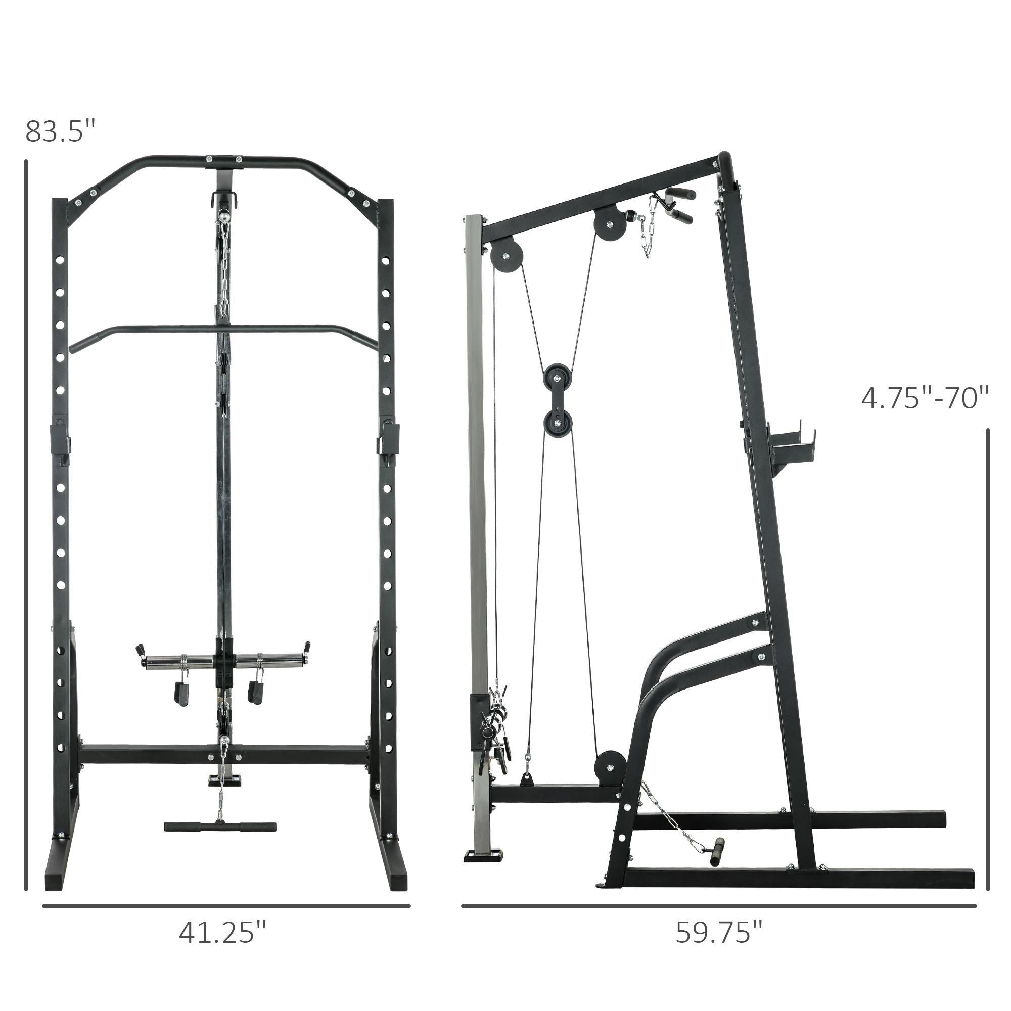 Soozier Power Cage with 15-Level Adjustable Squat Rack Cable Pulley ...