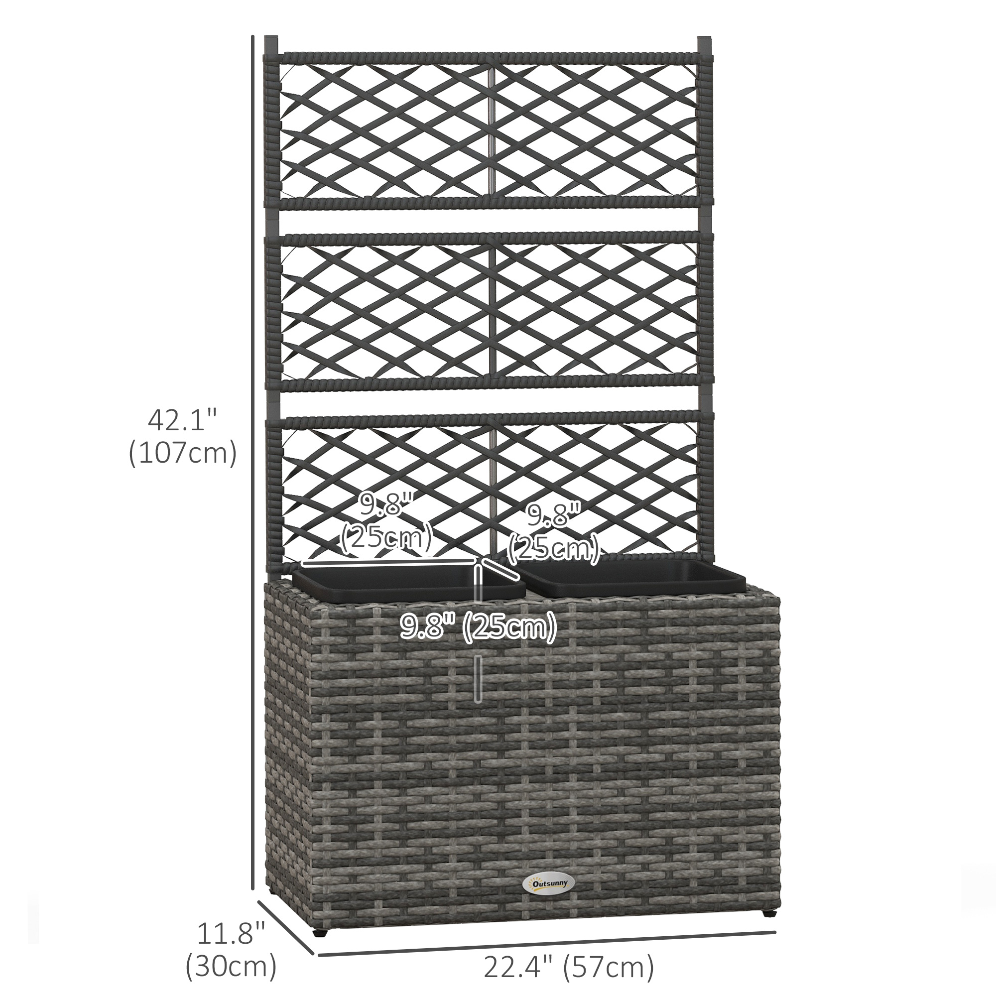 Outsunny 22L Raised Garden Box With Trellis, PE Rattan Free Standing Garden Bed , Garden Planter Box For Climbing Plants, Mixed Grey , Aosom Canada