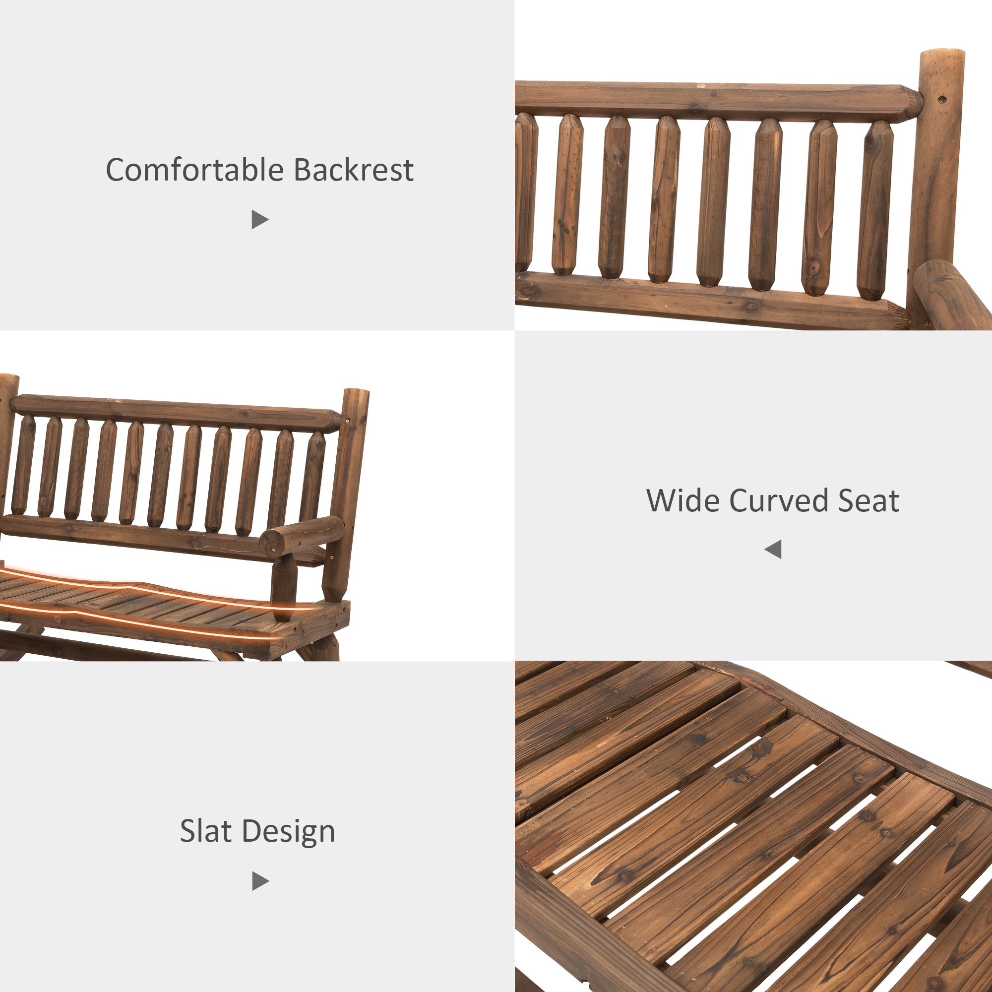 Outsunny 2-Person Wood Patio Rocker, Outdoor Rocking Chair, Porch Rocking Bench With Slat Back And Seat, Carbonized Colour , Aosom Canada