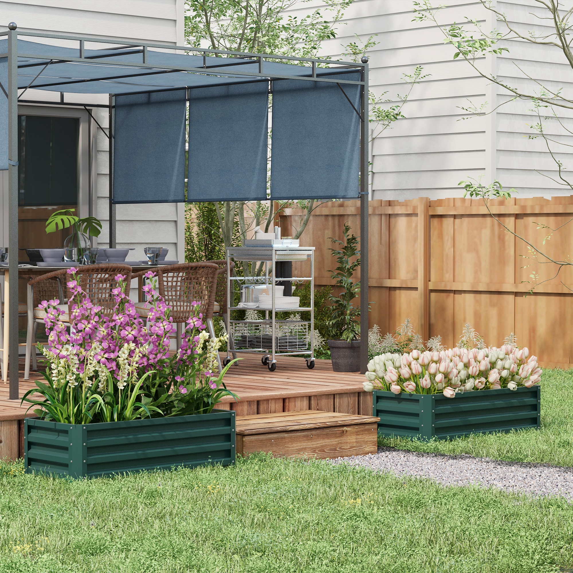 Outsunny Set of 2 Metal Raised Garden Beds Green Planter Boxes for Flowers, Herbs & Vegetables Aosom Canada