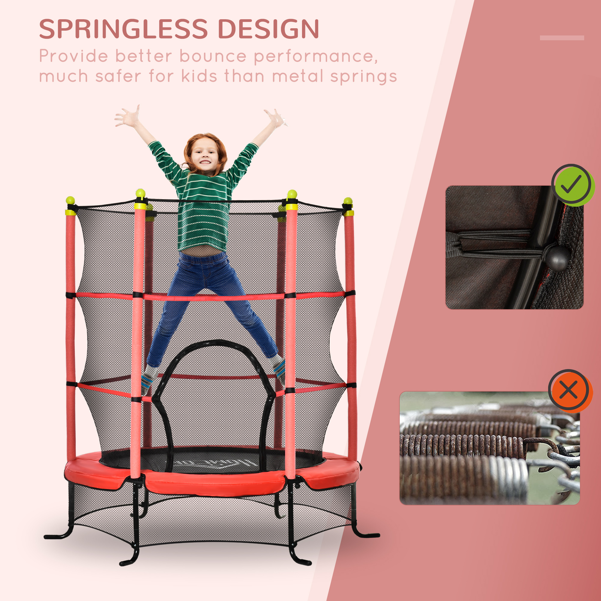 Soozier 5.3FT Kids Trampoline, Red, with Safety Enclosure, for 3-10 Years Old, Indoor/Outdoor Use | Aosom.com 2