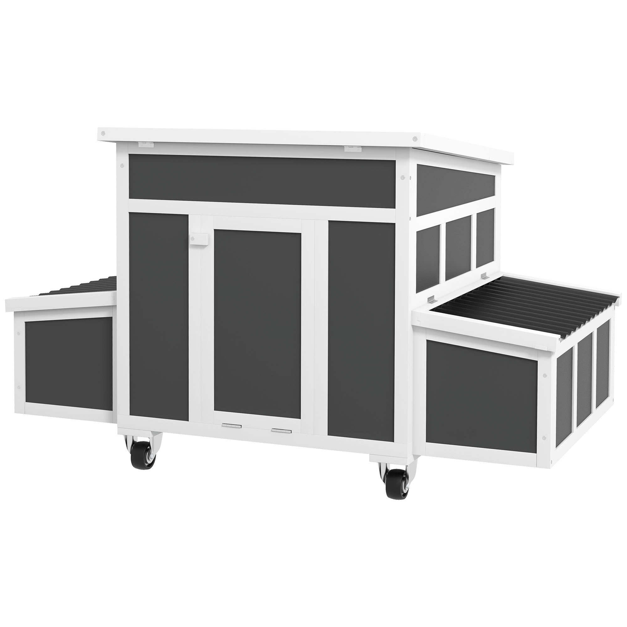 PawHut Wooden Chicken Coop with Nesting Box, Pull Out Tray, Perches, Ramp &amp; Windows for 6 Chickens, Hen House for Outdoor Backyard, Dark Gray