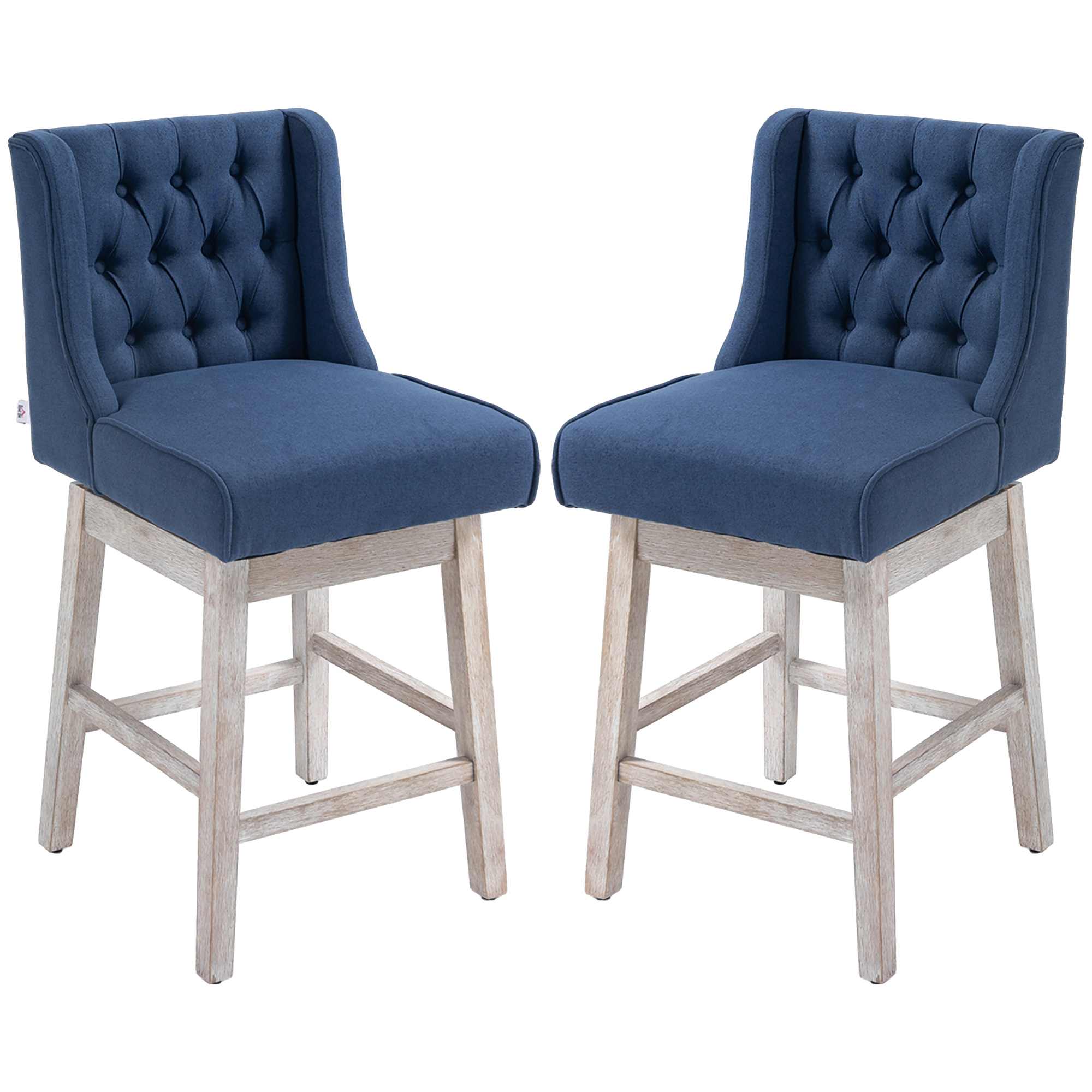 HOMCOM Swivel Bar Stools Set Of 2, 27 Counter Height Stools With Linen Upholstery And Button Tufted Design For Kitchen