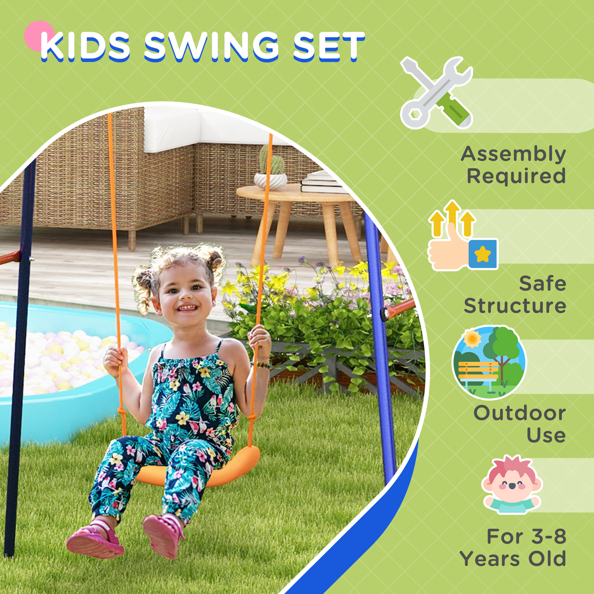 Outsunny Kids Swing Outdoor With Swing Seat, Basketball Hoop And Football Goal, Ground Stakes For 3-8 Years Old , Aosom Canada