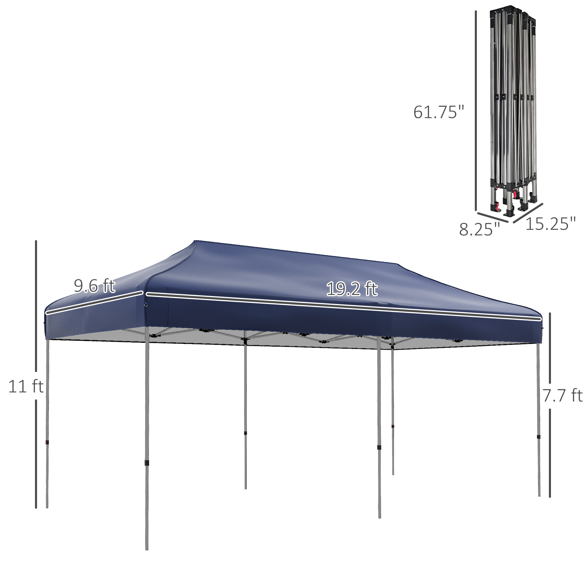 Outsunny 10' X 20' Pop Up Canopy Tent, Outdoor Easy Up Tent With 3-Level Adjustable Height, Wheeled Carry Bag, Dark Blue