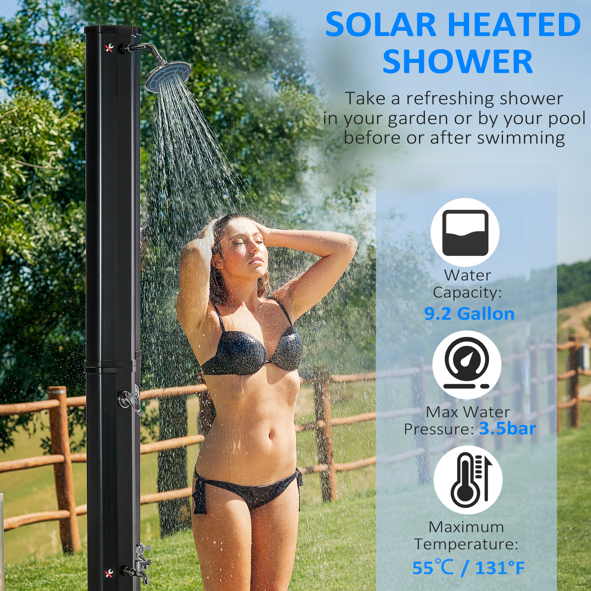 Outsunny 7ft Outdoor Solar Heated Shower With 360 Rotating Shower Head, Foot Shower Faucet, Temperature And Pressure Adjustable , Aosom Canada