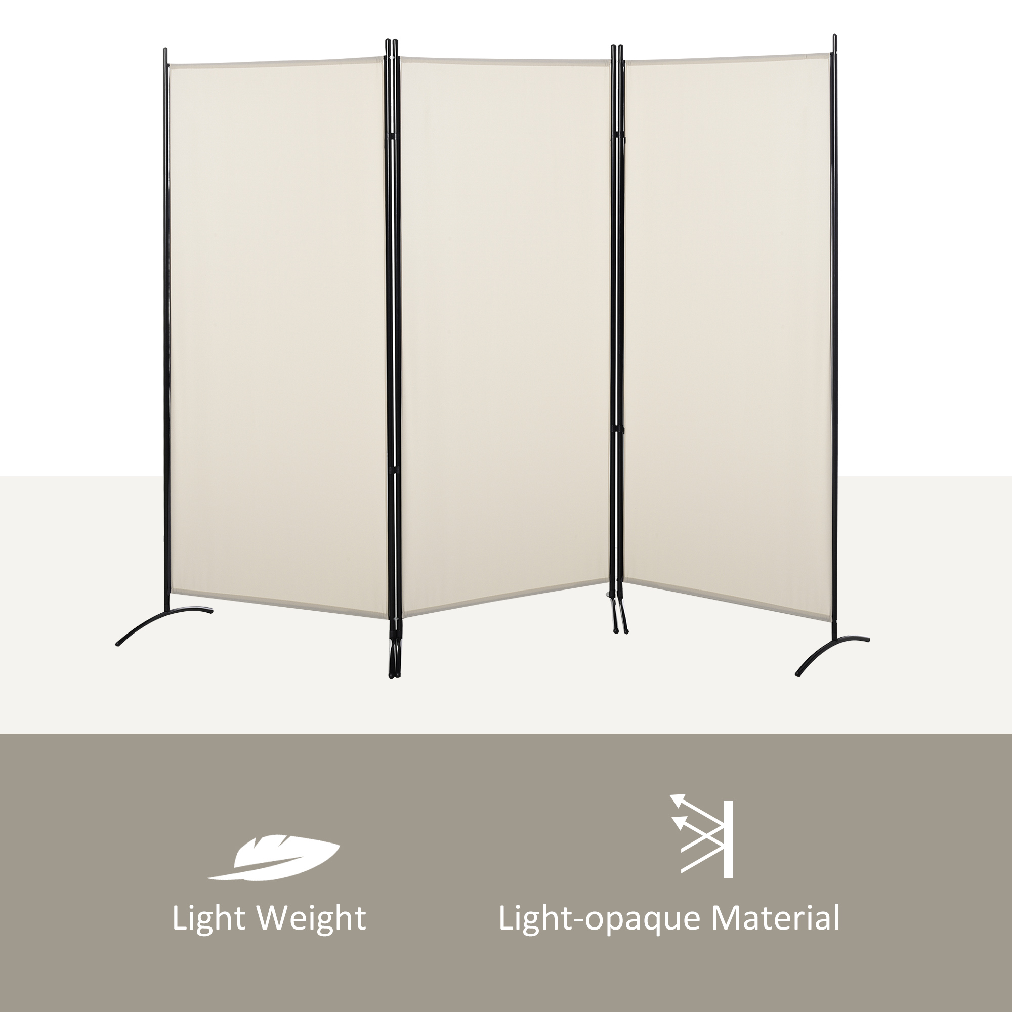 HOMCOM 6' 3 Panel Room Divider, Double Hinged Folding Wall Divider, Indoor Privacy Screen For Home Office, Beige , Aosom Canada