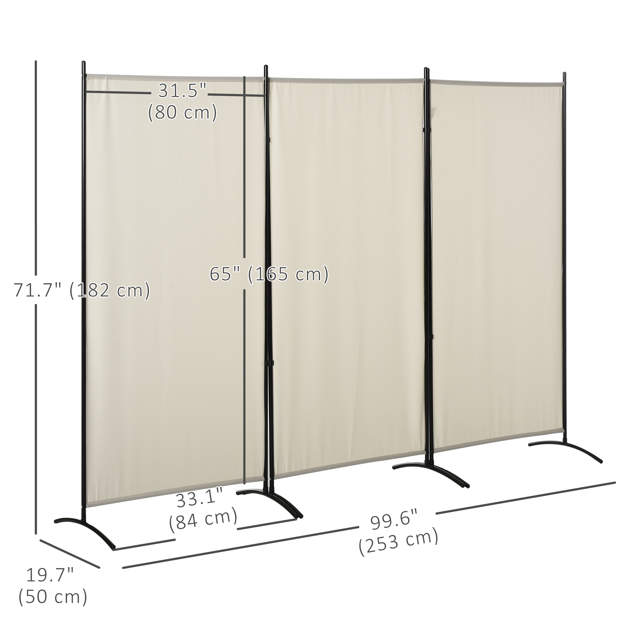 HOMCOM 6' 3 Panel Room Divider, Double Hinged Folding Wall Divider, Indoor Privacy Screen For Home Office, Beige , Aosom Canada