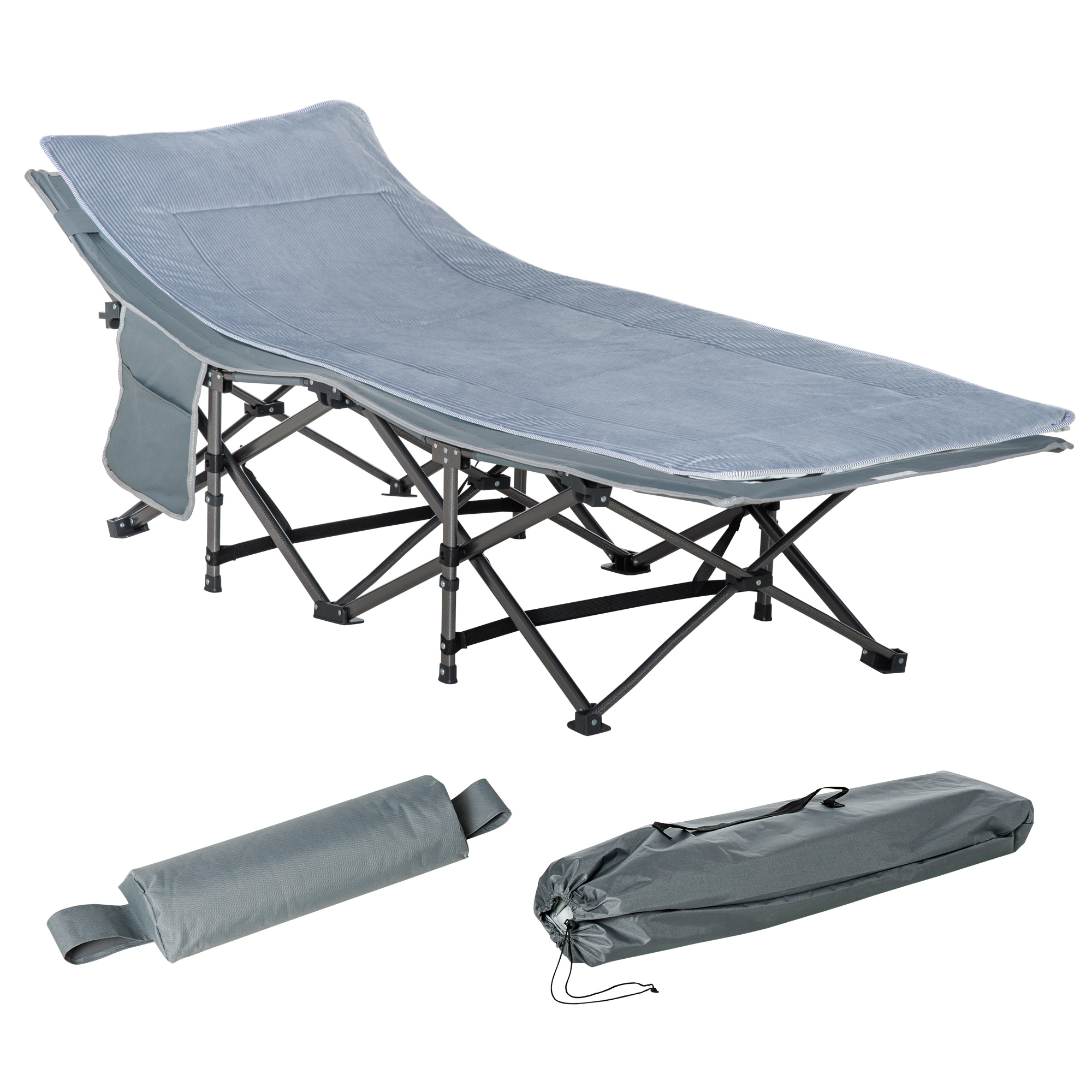 Outsunny Folding Camping Cot With Mattress & Pillow, Double Layer Oxford Heavy Duty Sleeping Cot With Carry Bag Dark Grey , Aosom Canada