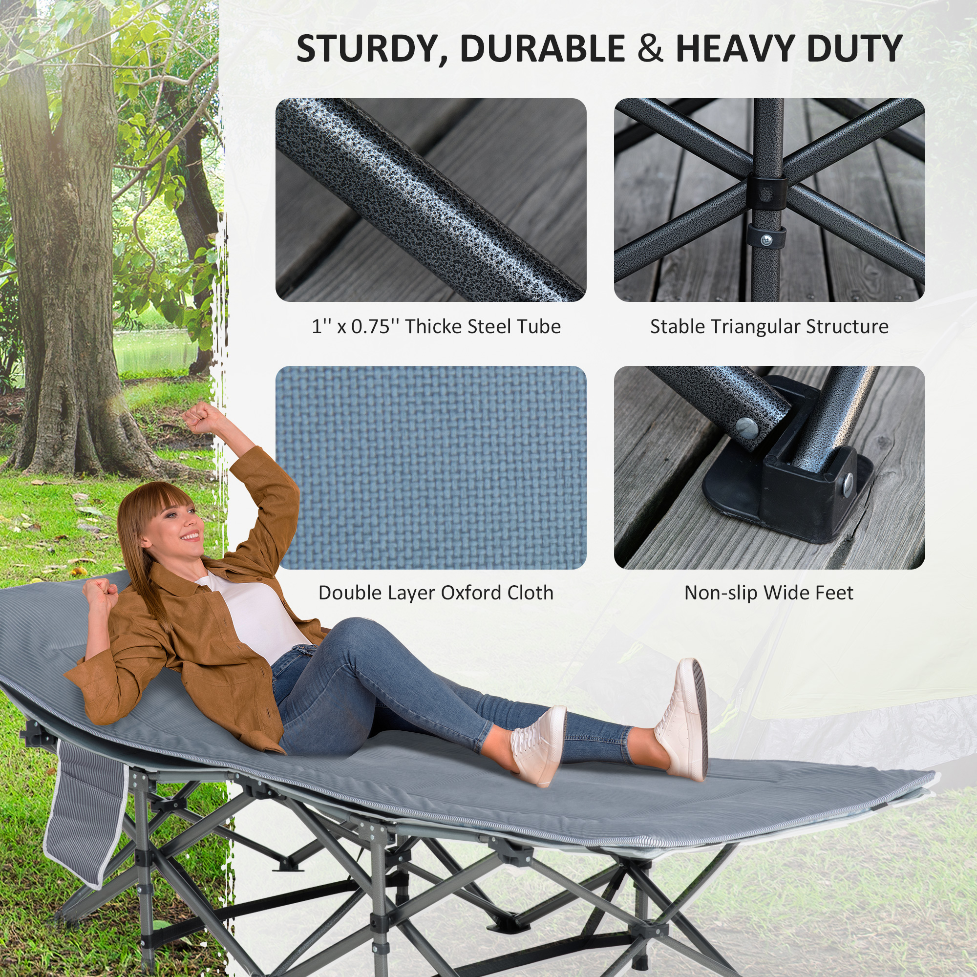 Outsunny Folding Camping Cot With Mattress & Pillow, Double Layer Oxford Heavy Duty Sleeping Cot With Carry Bag Dark Grey , Aosom Canada