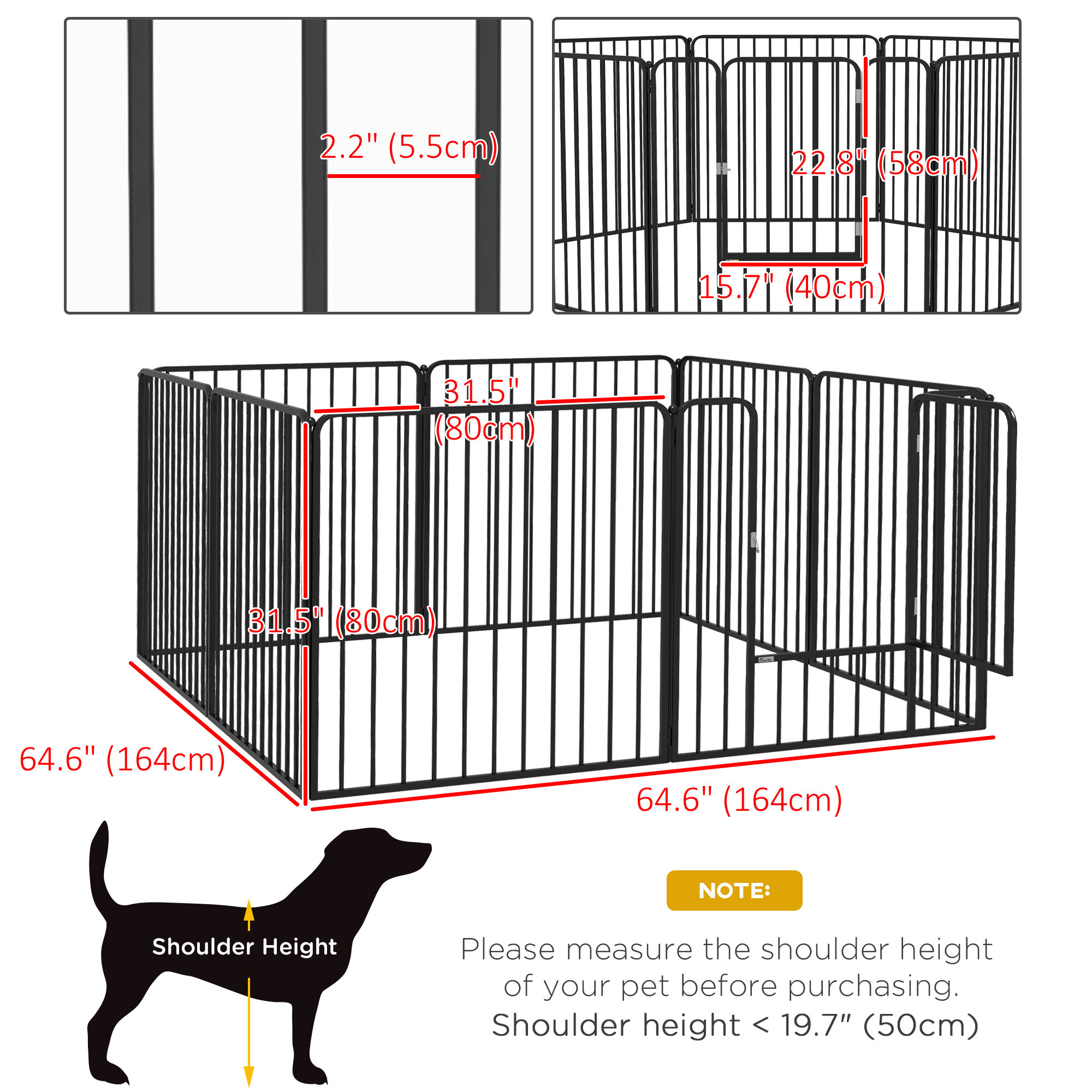 PET 6cm×6m 150cm/loop 花庭旧梦 PawHut Dog Fence Outdoor 8 Panels 31.5