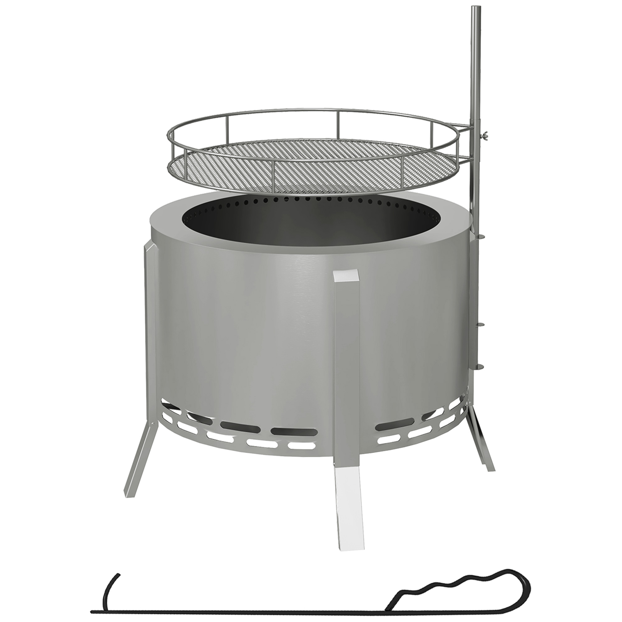 Outsunny 2-in-1 Smokeless Fire Pit BBQ Grill Portable Camping Bonfire Stove with Poker, Stainless Steel, Silver