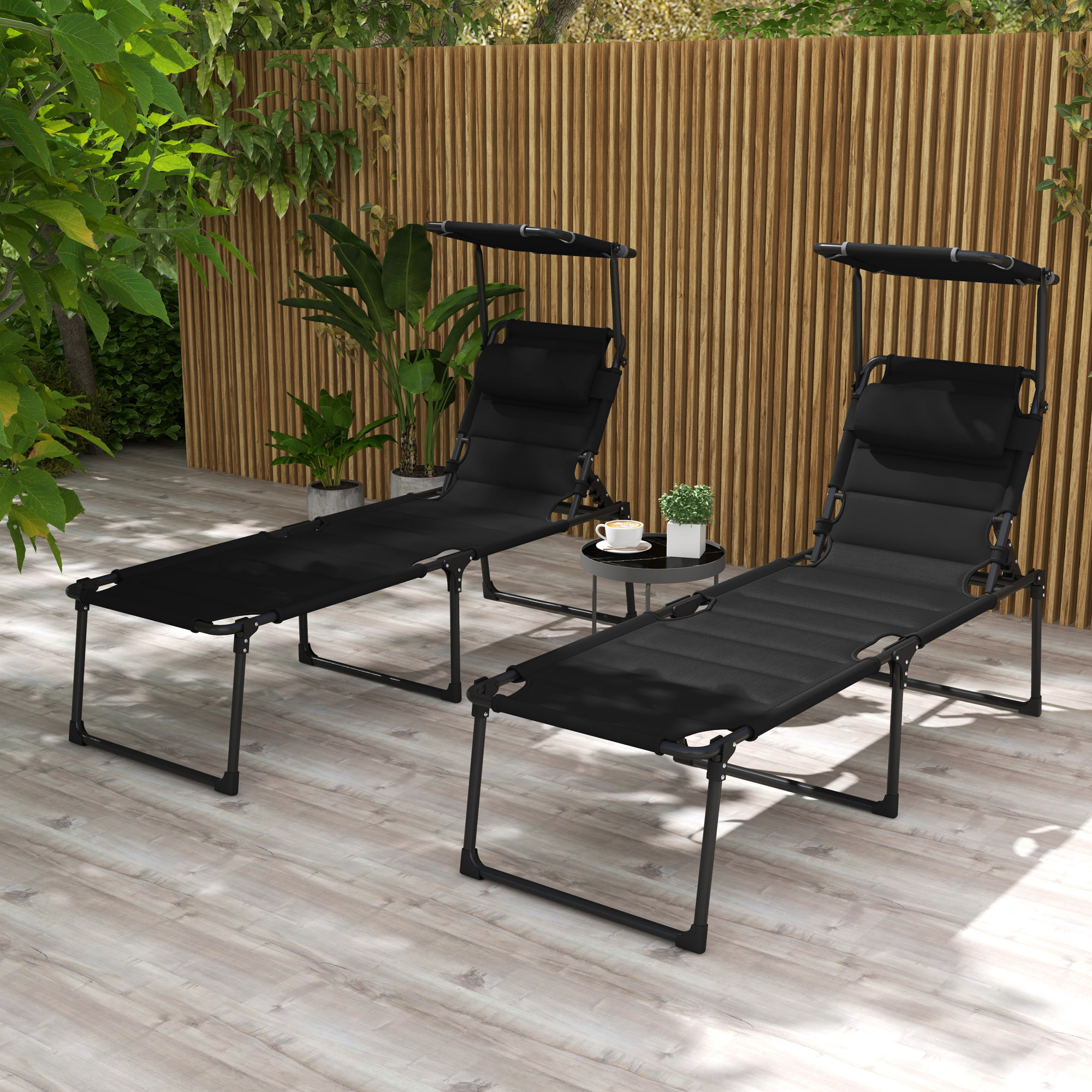 Outsunny Folding Chaise Lounge with Adjustable Sunroof, Outdoor Quick